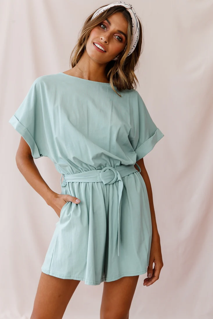 Chelsea Belted T-Shirt Romper Sage - Seraphlike