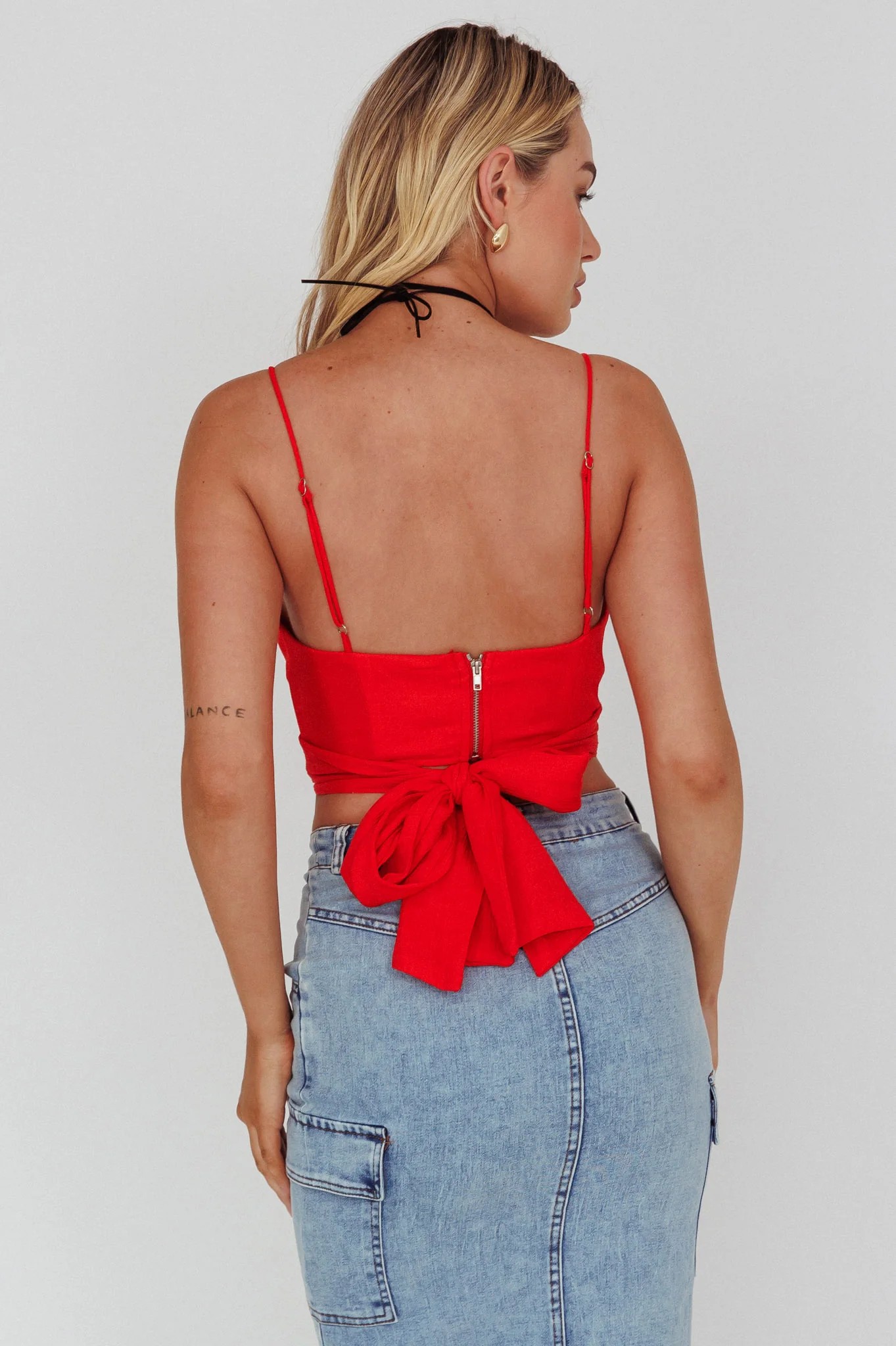 Linka Cami Strap Crop Top Red - Seraphlike