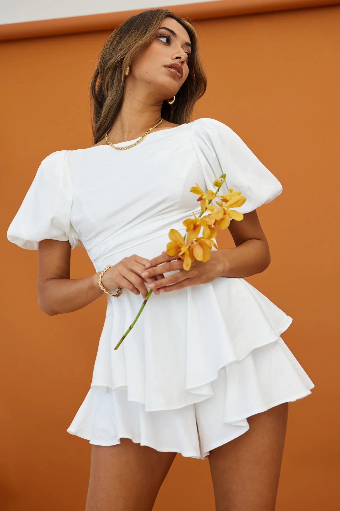 Rhode Puff Sleeve Strappy Back Romper White - Seraphlike