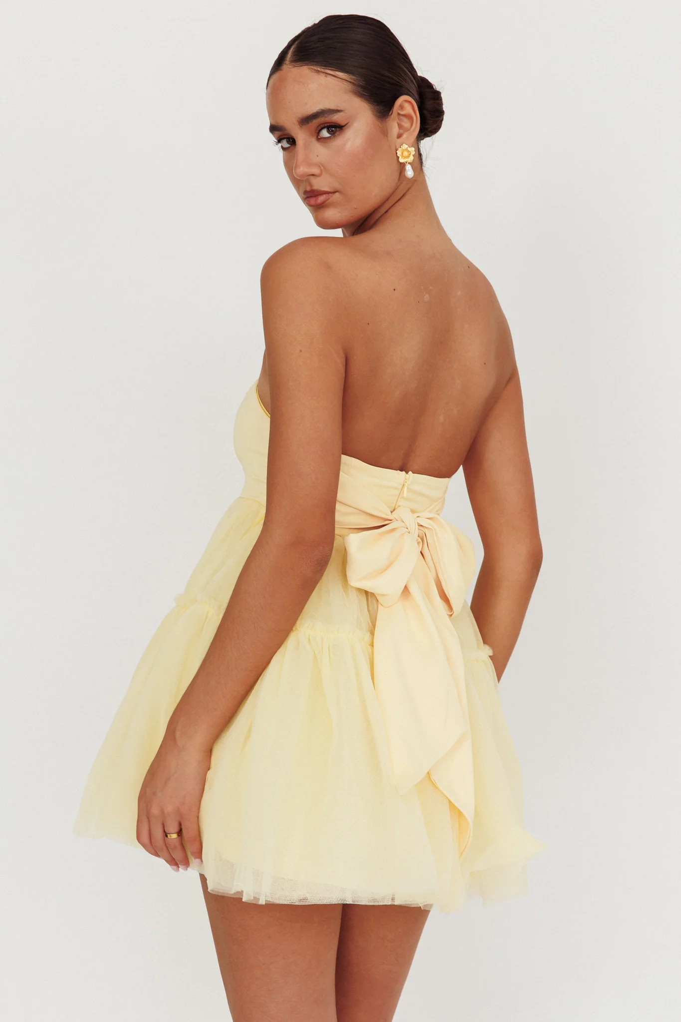 Dreamscape Strapless Tulle Mini Dress Lemon - Seraphlike