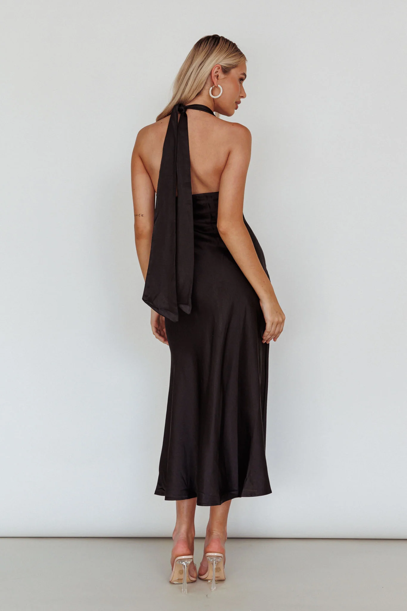 Champagne Showers Halterneck Slip Midi Dress Black - Seraphlike