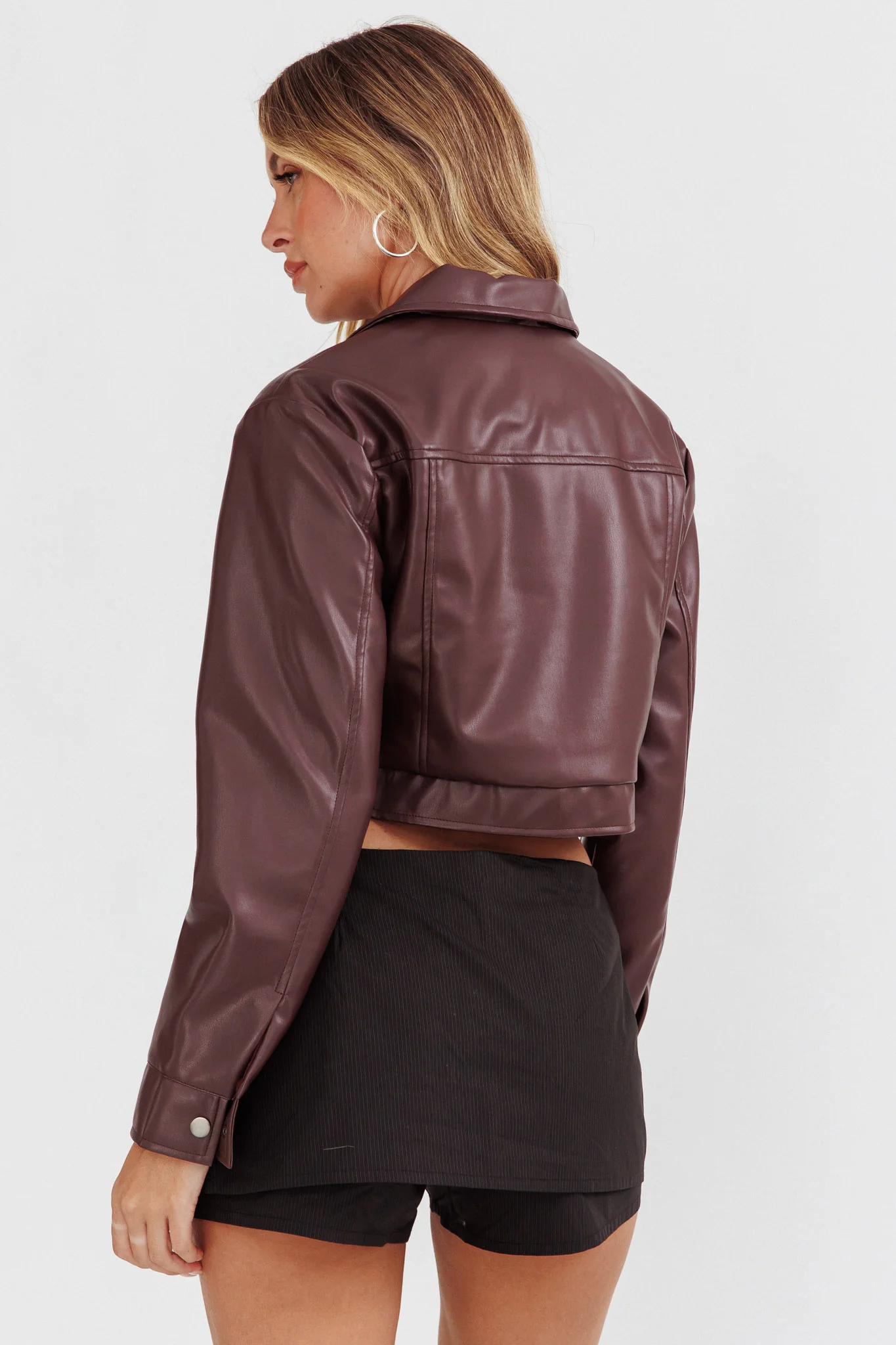 Navigator Snap Button Faux Leather Jacket Brown - Seraphlike