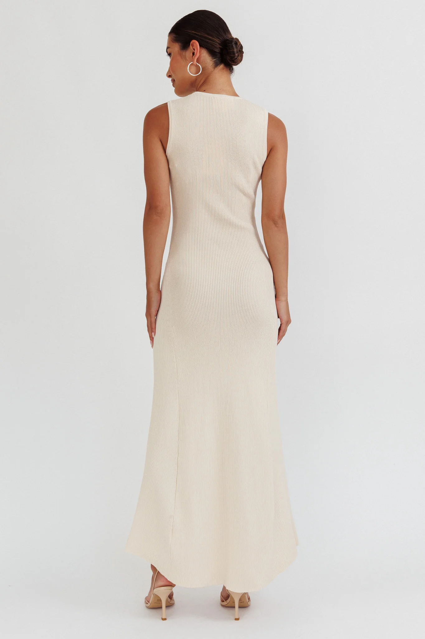 Braylee Sleeveless Ribbed Knit Maxi Dress Cream - Seraphlike