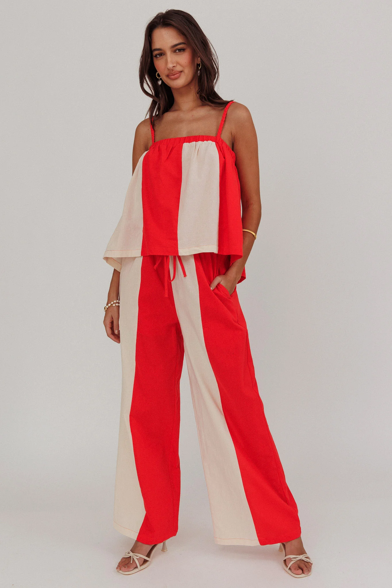 Dream Girl Contrast Wide Leg Pant Tomato Red - Seraphlike