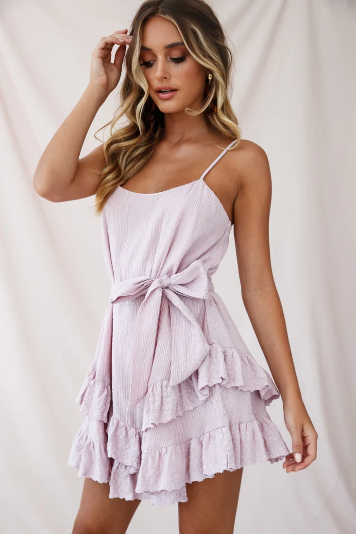 Petrie Ruffle Detail Waist Tie Dress Blush - Seraphlike