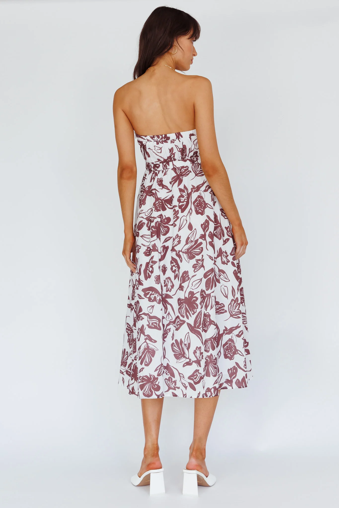 Caloundra Strapless Midi Dress Floral Walnut - Seraphlike