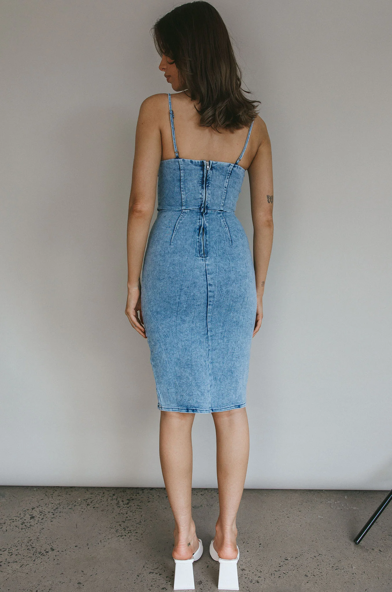 Marjorie Pleated Neckline Midi Dress Blue - Seraphlike