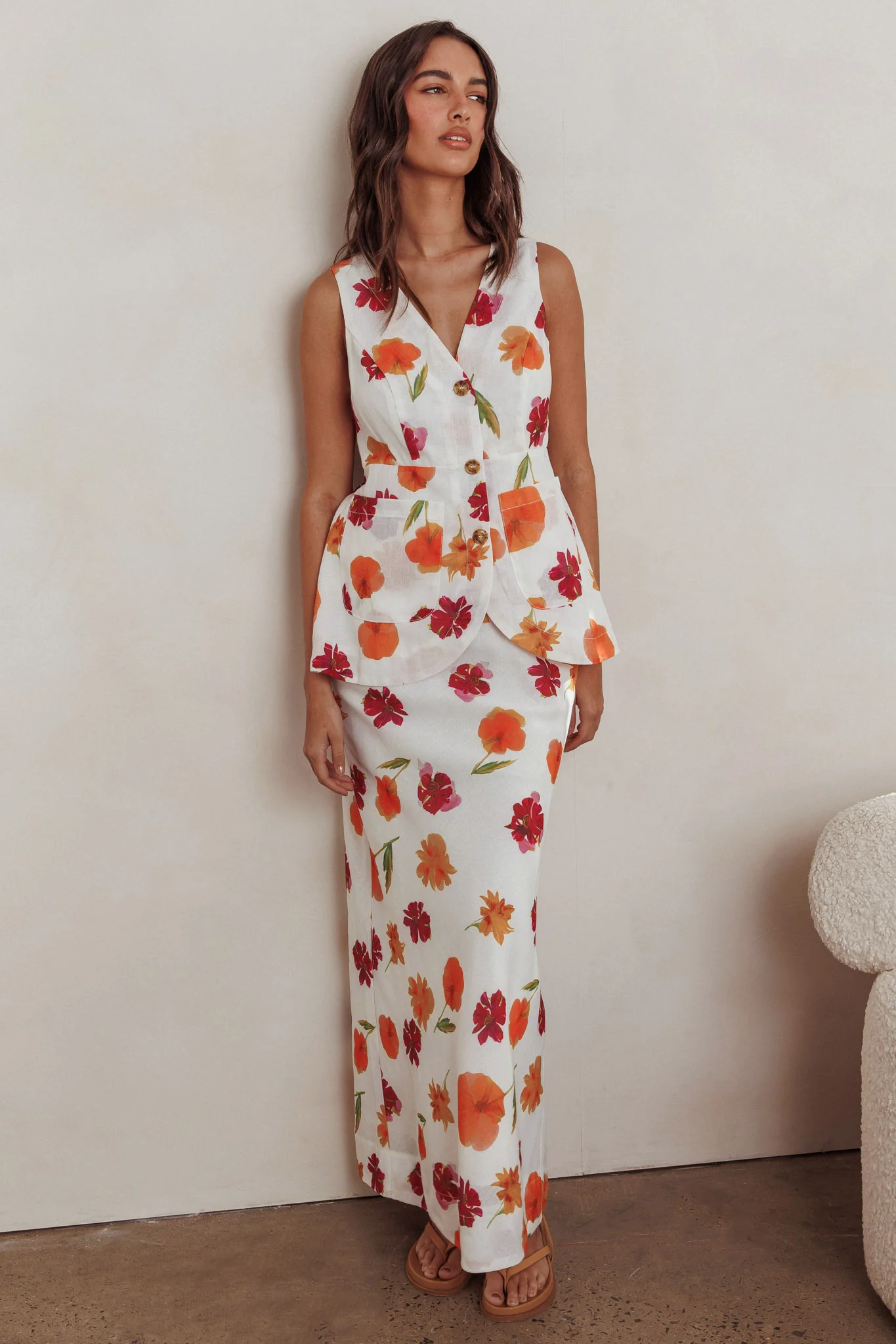 Philomena Maxi Skirt Floral Orange Multi - Seraphlike