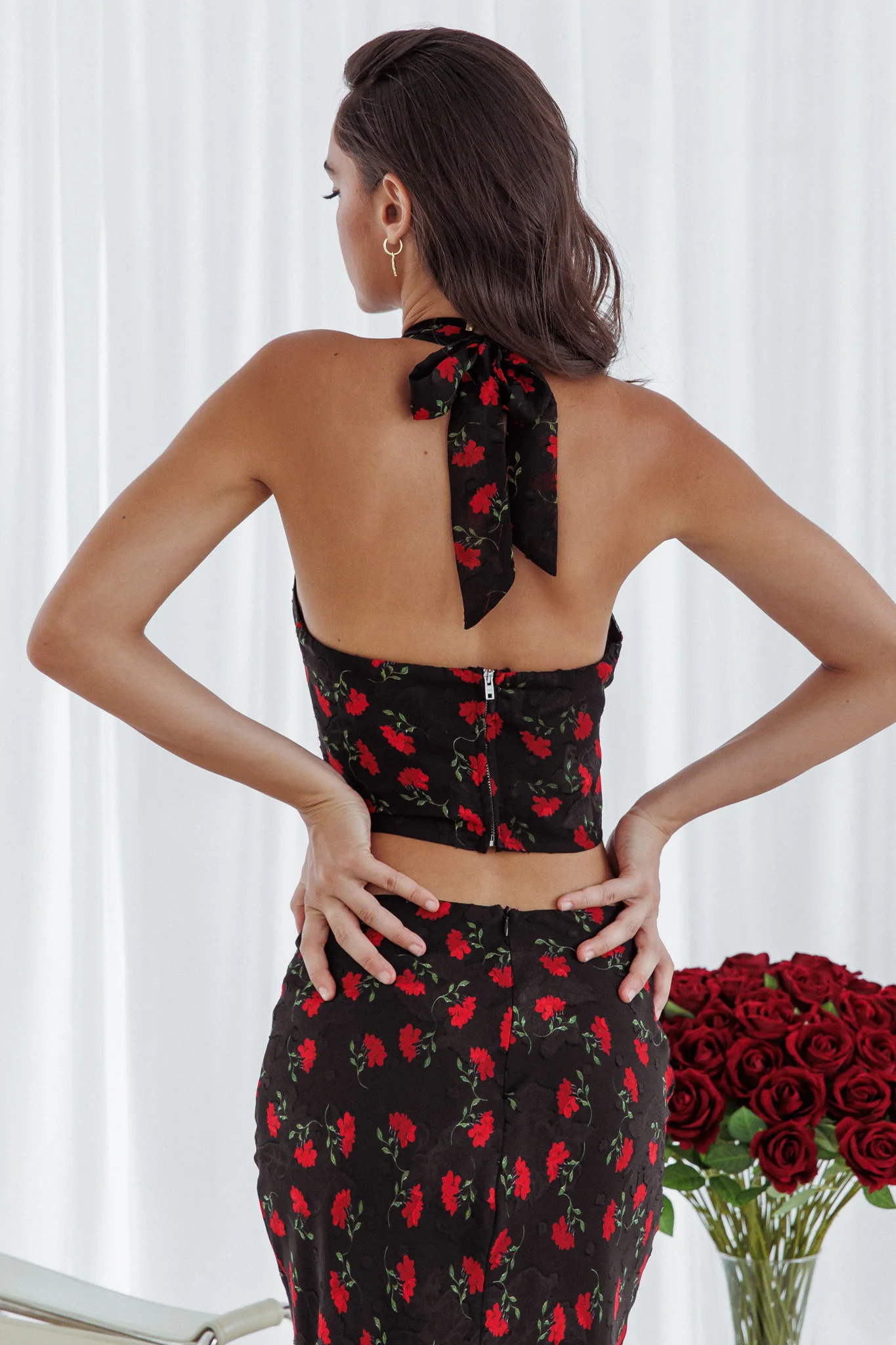 Gigi Halterneck Top Floral Black - Seraphlike