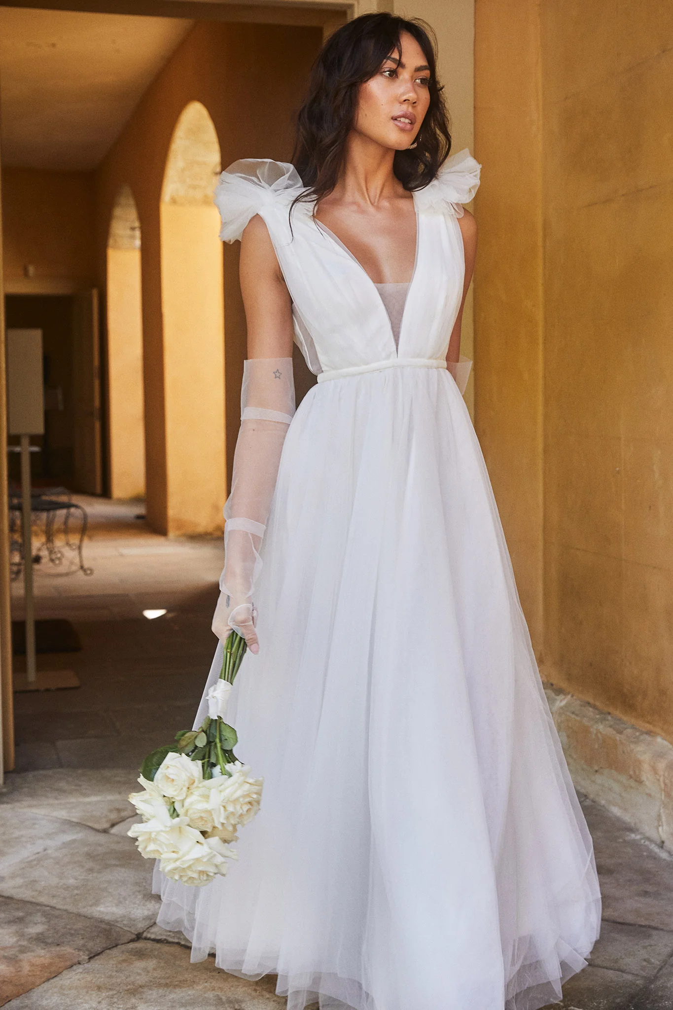 Regine Mesh Overlay Maxi Dress White - Seraphlike