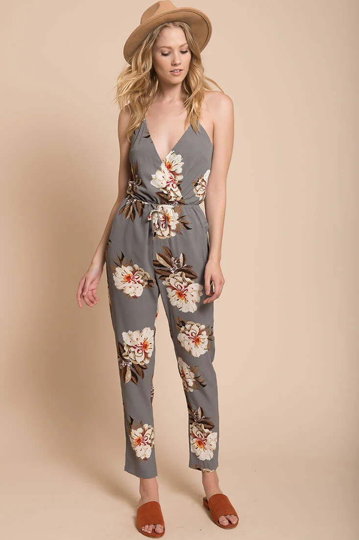 Izabella Grey Floral Jumpsuit - Seraphlike