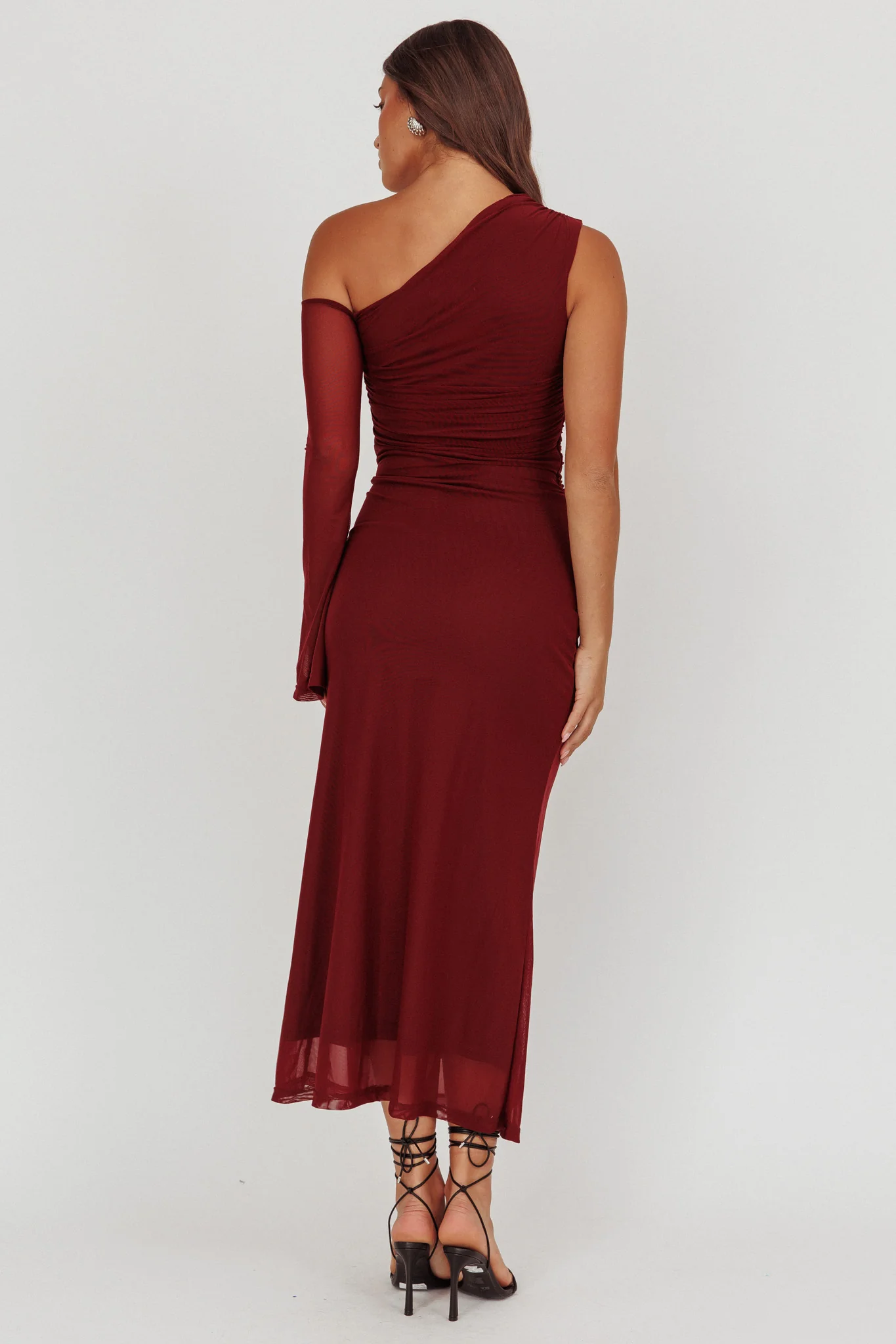 Prima One Shoulder Cut-Out Maxi Dress Wine - Seraphlike