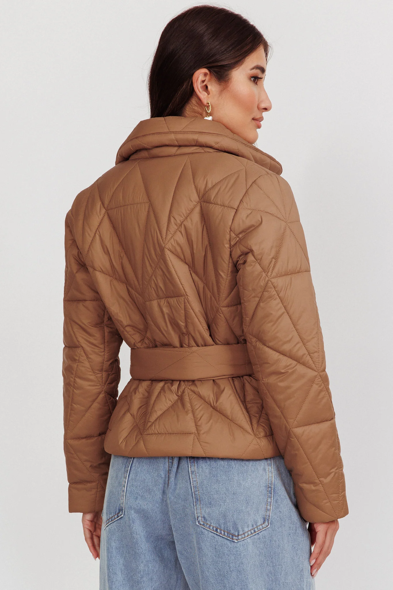 Kiersten Waist Tie Puffer Jacket Mocha - Seraphlike