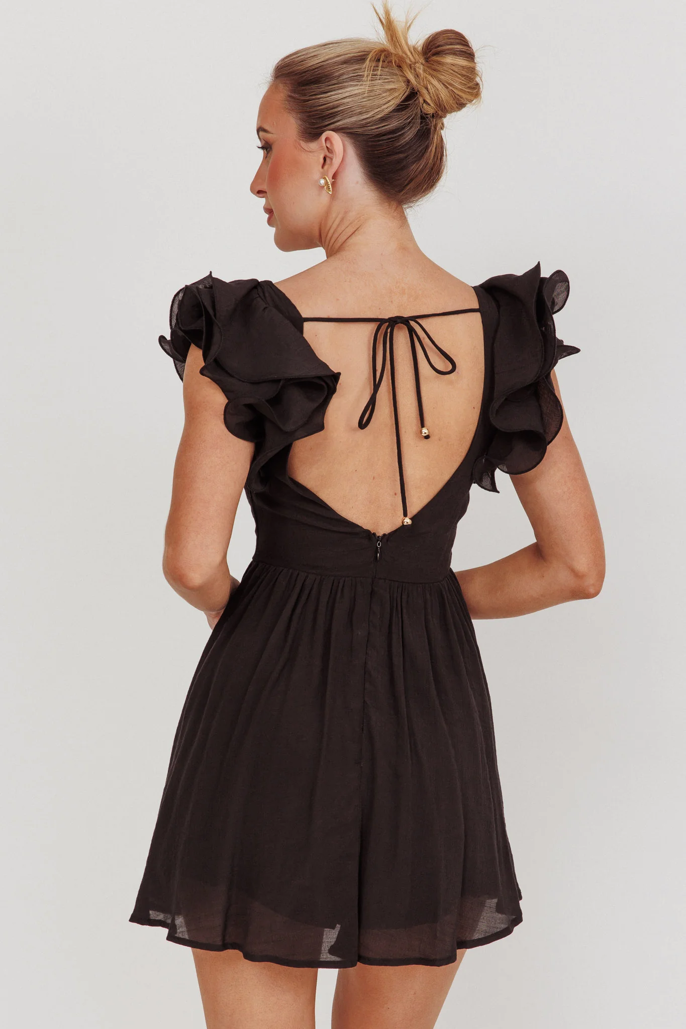 Sunday Dreams Ruffle Strap Mini Dress Black - Seraphlike