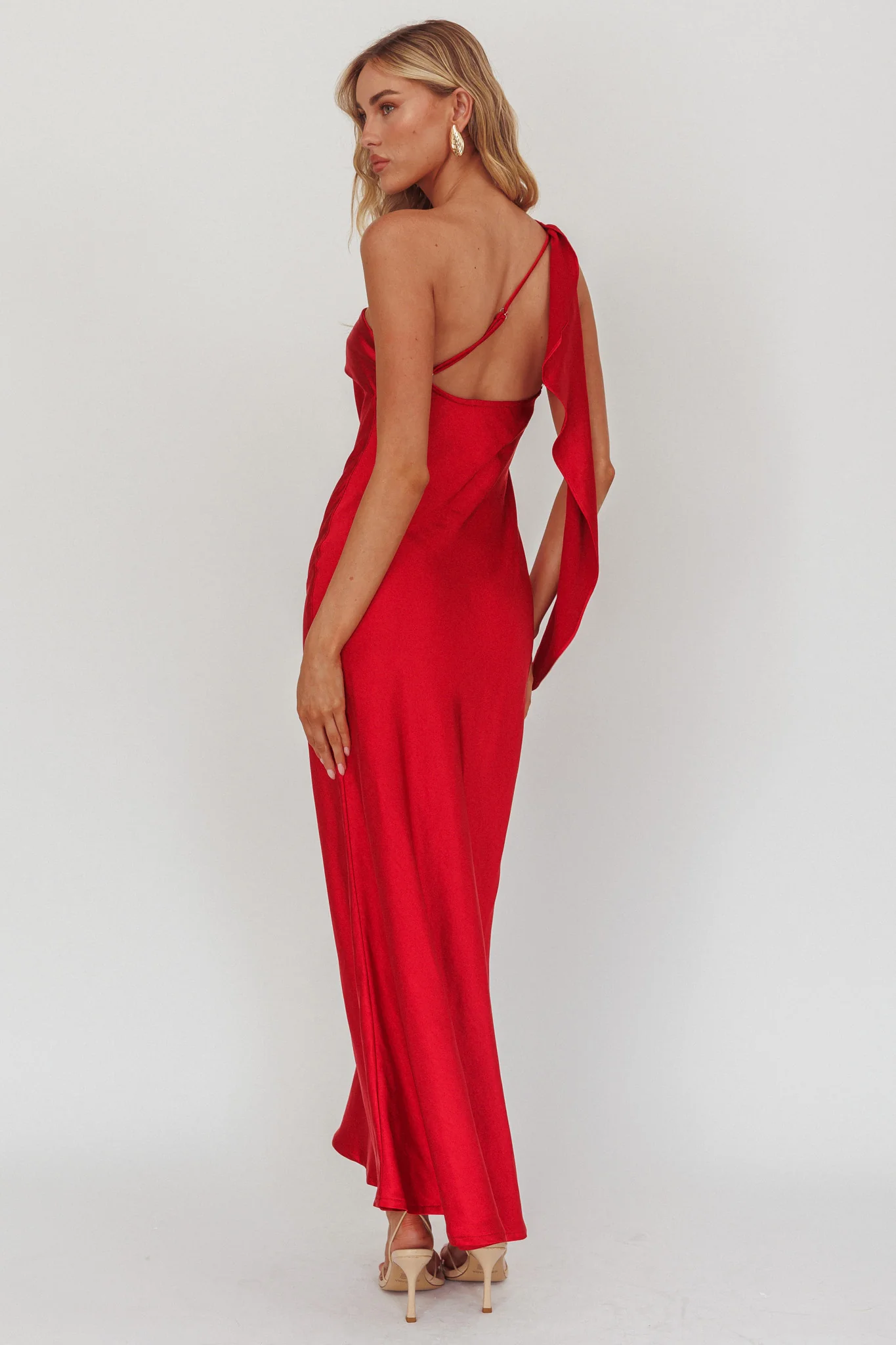 Carmel One-Shoulder Sash Maxi Dress Cherry - Seraphlike