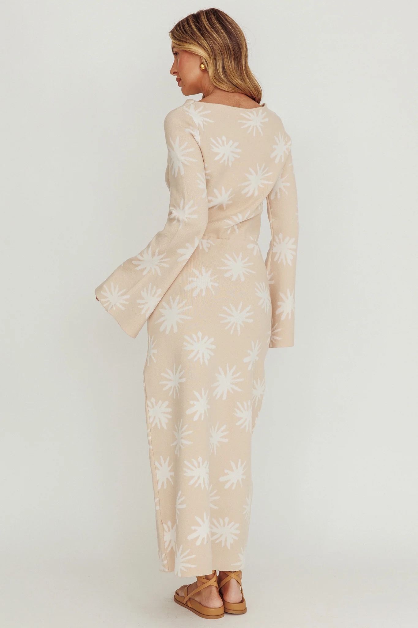 Orleans Star Print Knit Maxi Dress Sand - Seraphlike