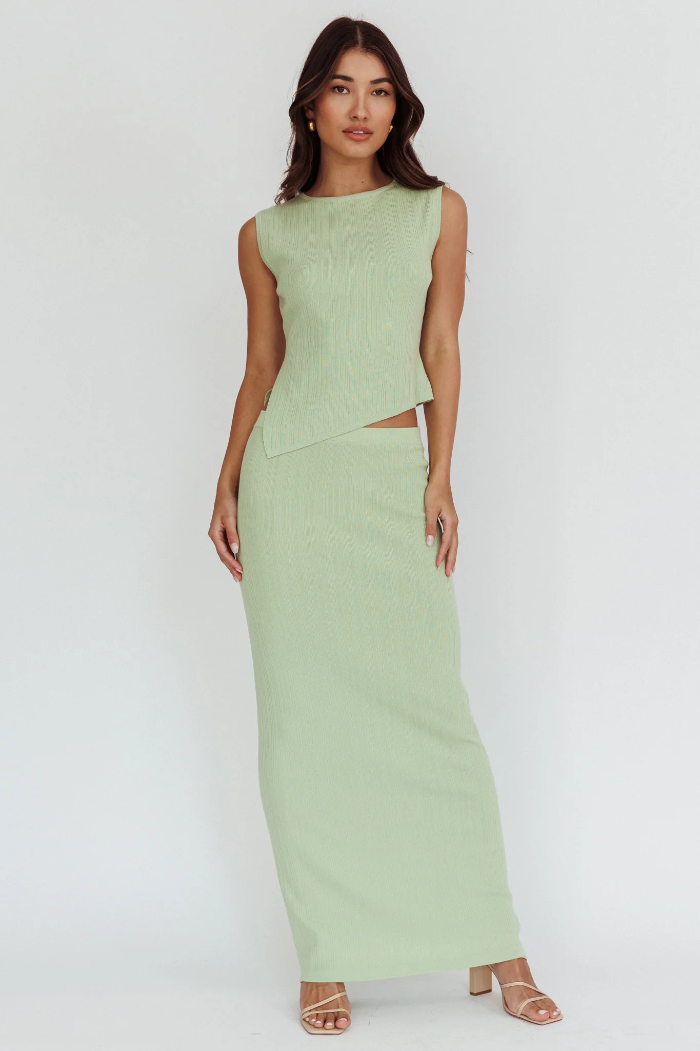 Rossana Ribbed Maxi Skirt Sage - Seraphlike