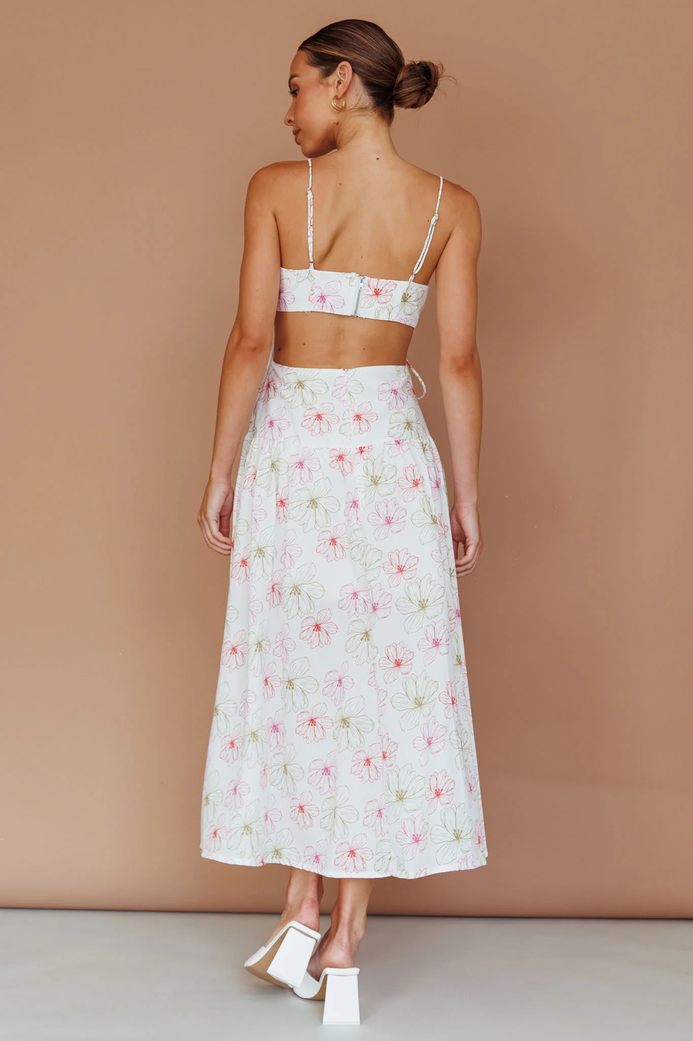 Aloha Cut-Out Waist Midi Dress Floral Pink - Seraphlike