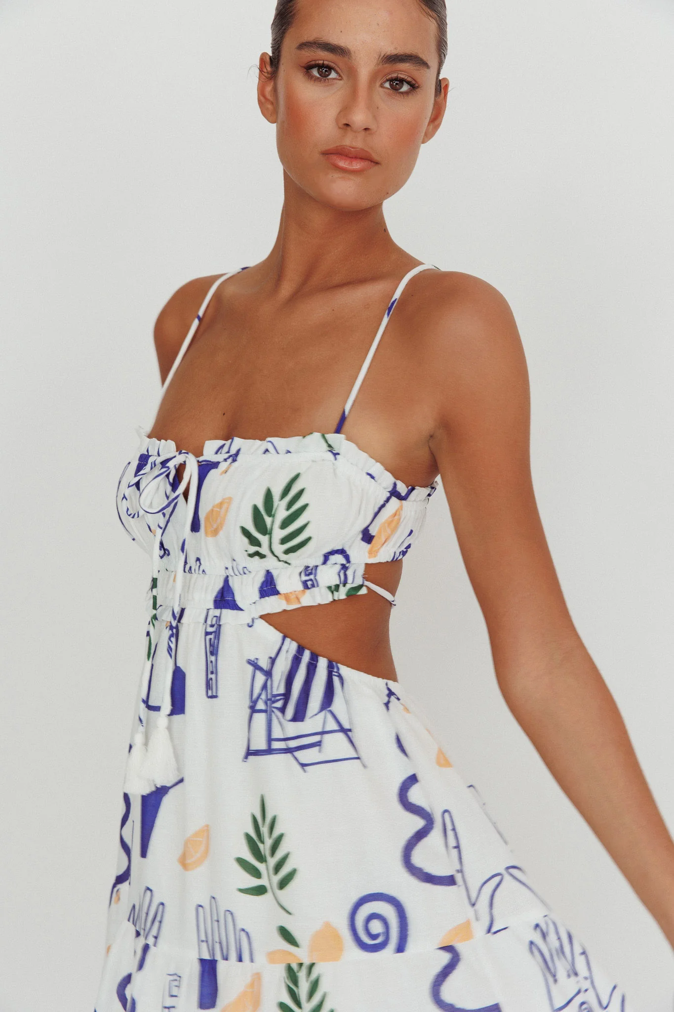 Eyona Cut-Out Back Print Maxi Dress White - Seraphlike