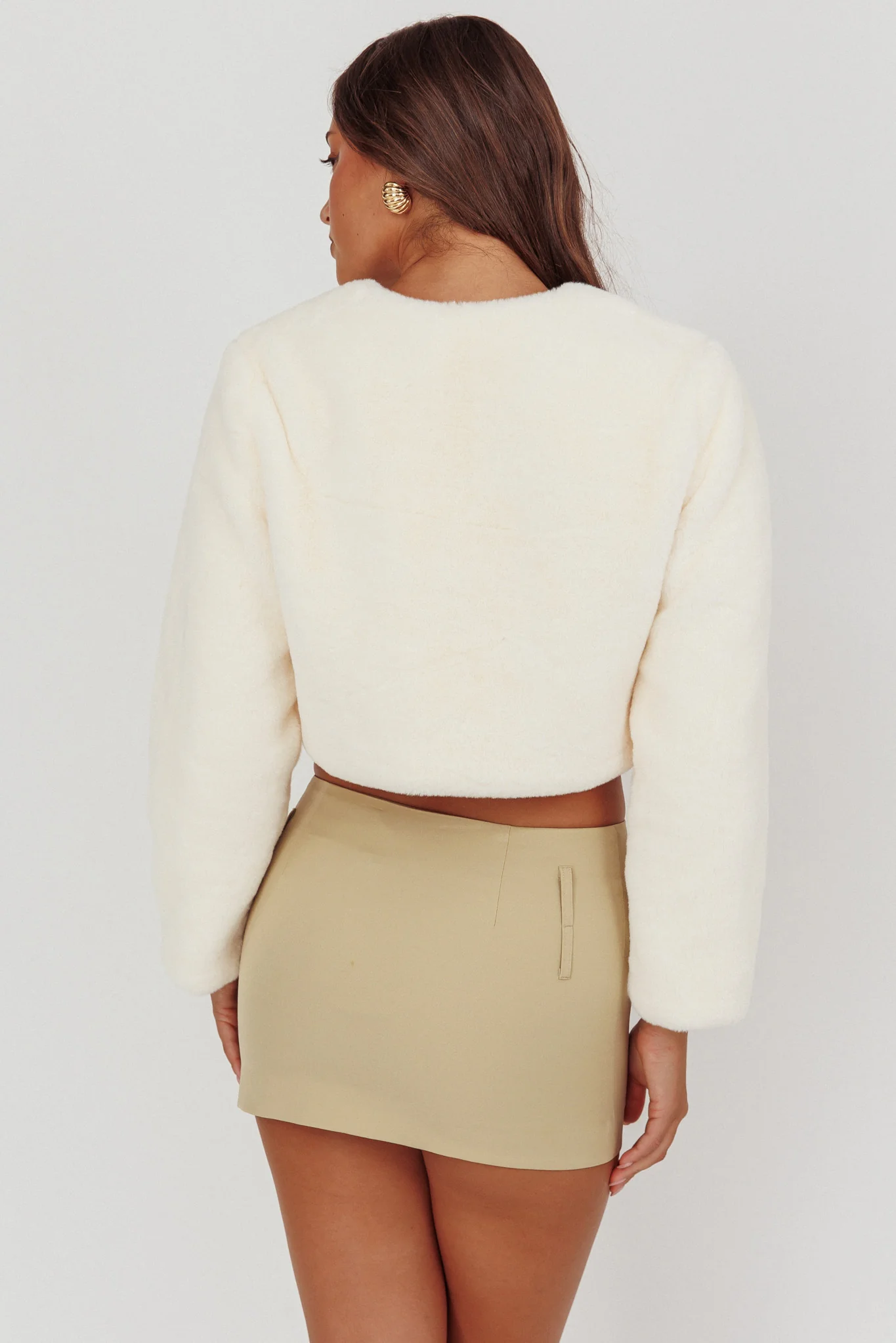 London Day Faux Fur Crop Jacket Cream - Seraphlike