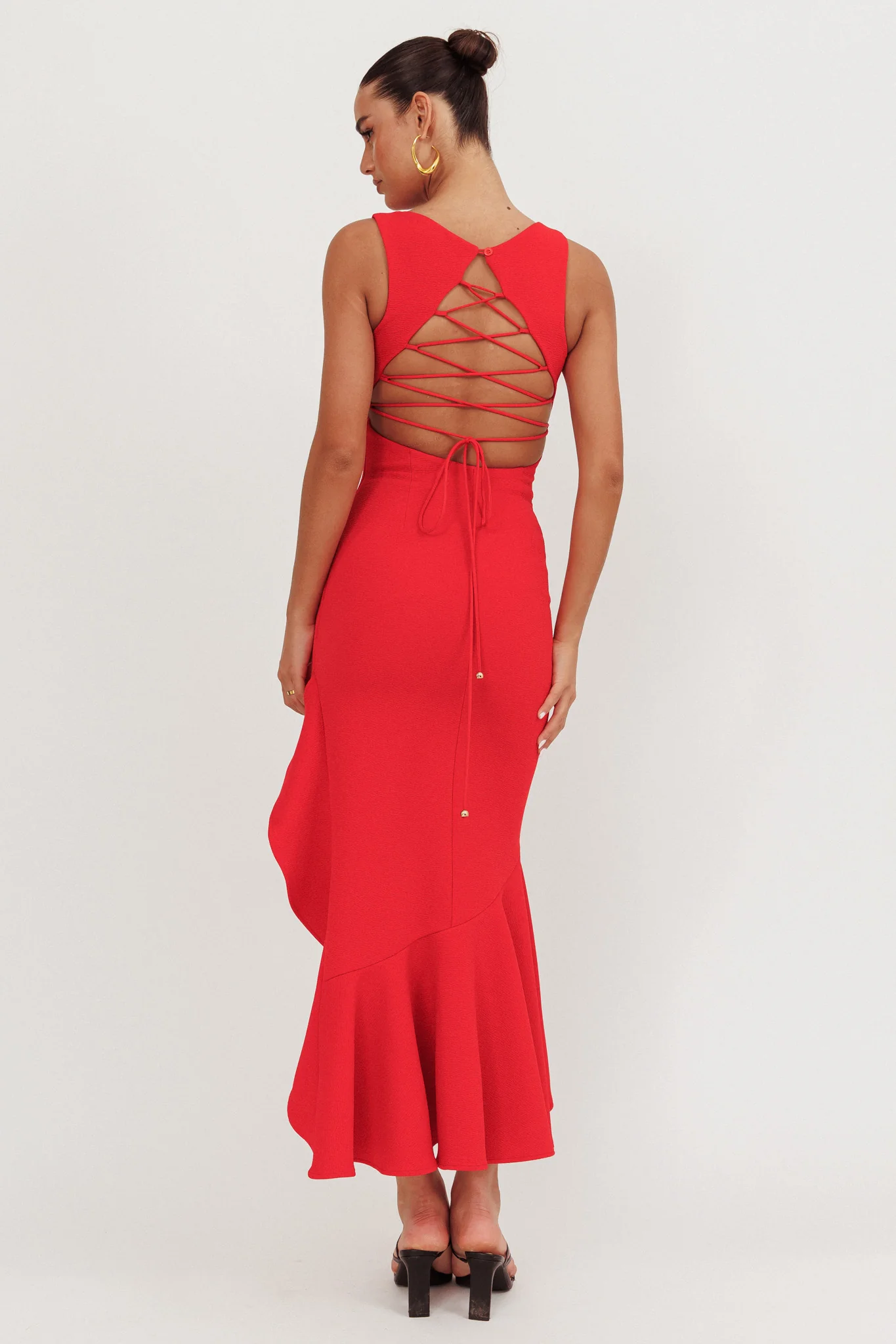 Lights On Asymmetric Hem Maxi Dress Red - Seraphlike