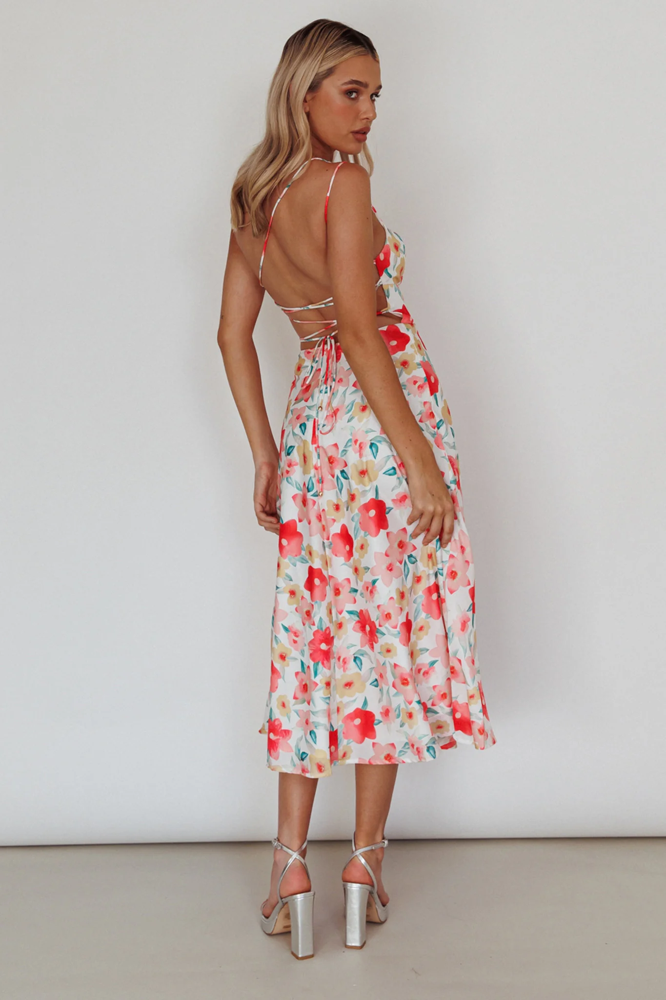 Halia One-Shoulder A-Line Midi Dress Floral Pink - Seraphlike