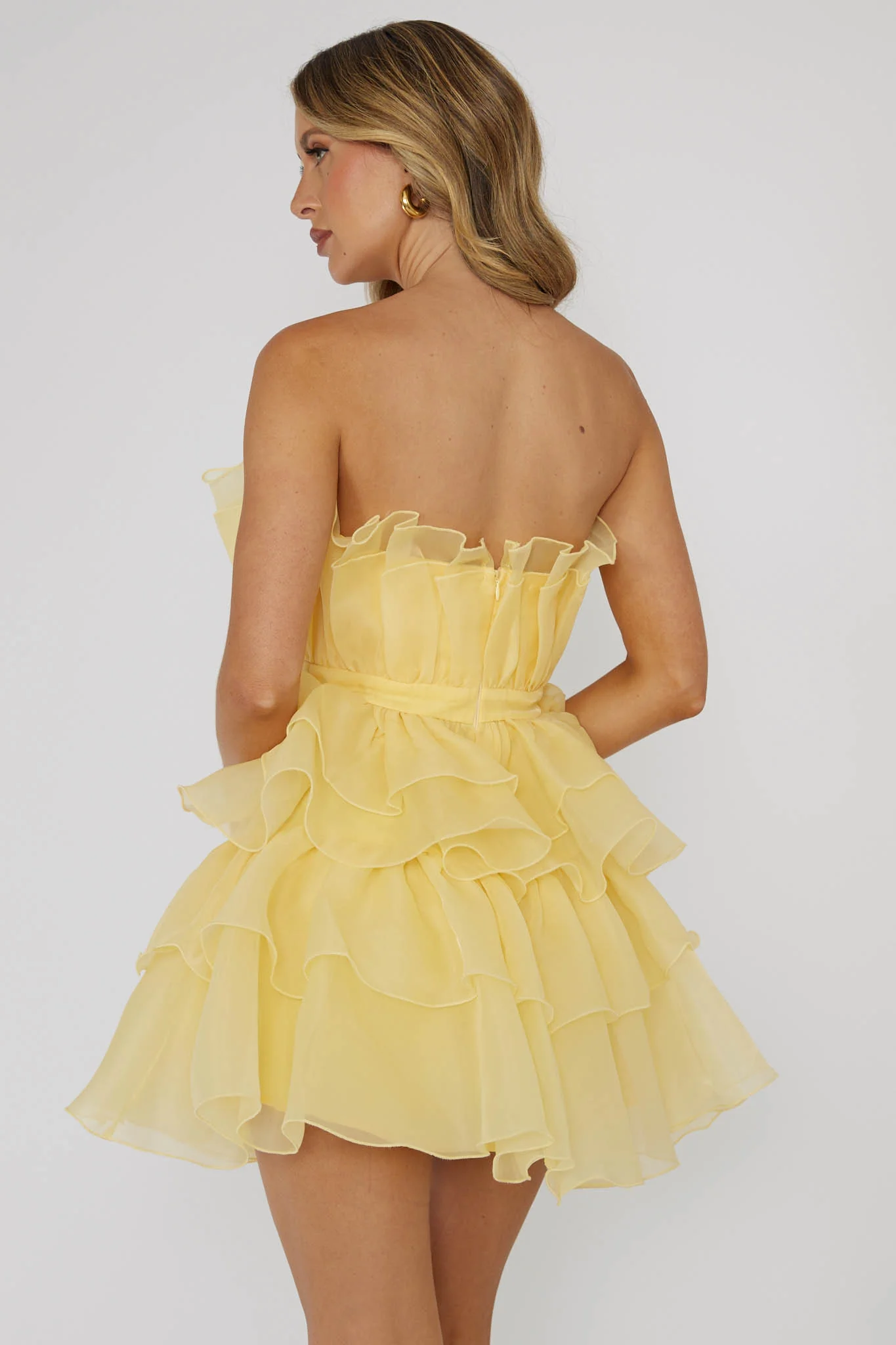 Bon Bon Tiered Chiffon Mini Dress Yellow - Seraphlike