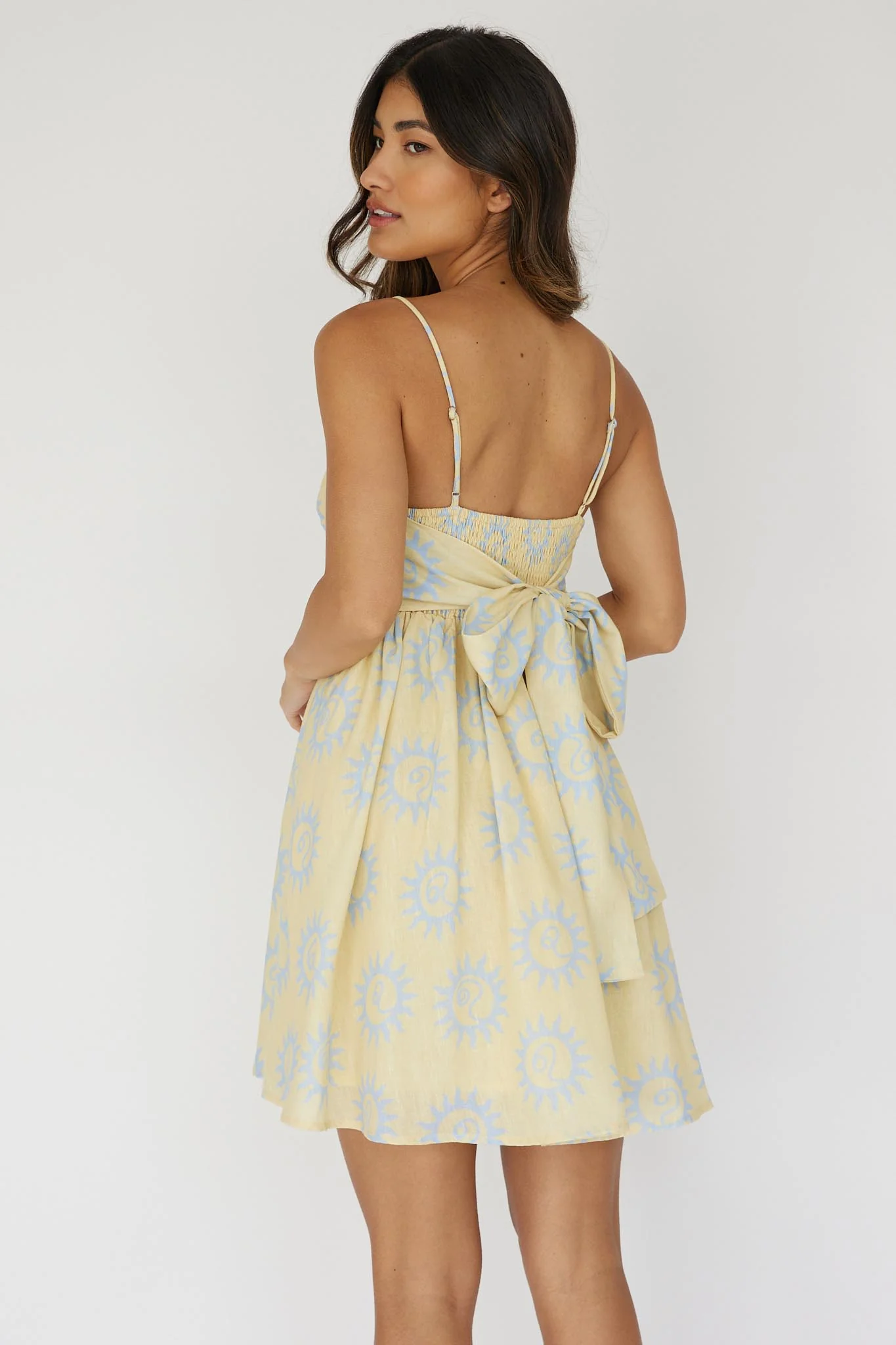 Sweet Solace Back Tie Mini Dress Sun Yellow - Seraphlike