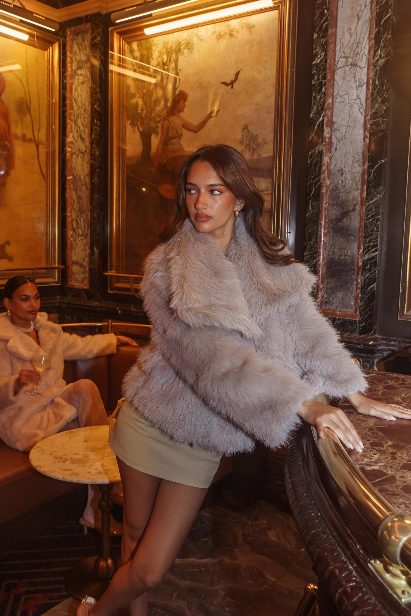 Copenhagen Oversized Lapel Fur Jacket Cream - Seraphlike