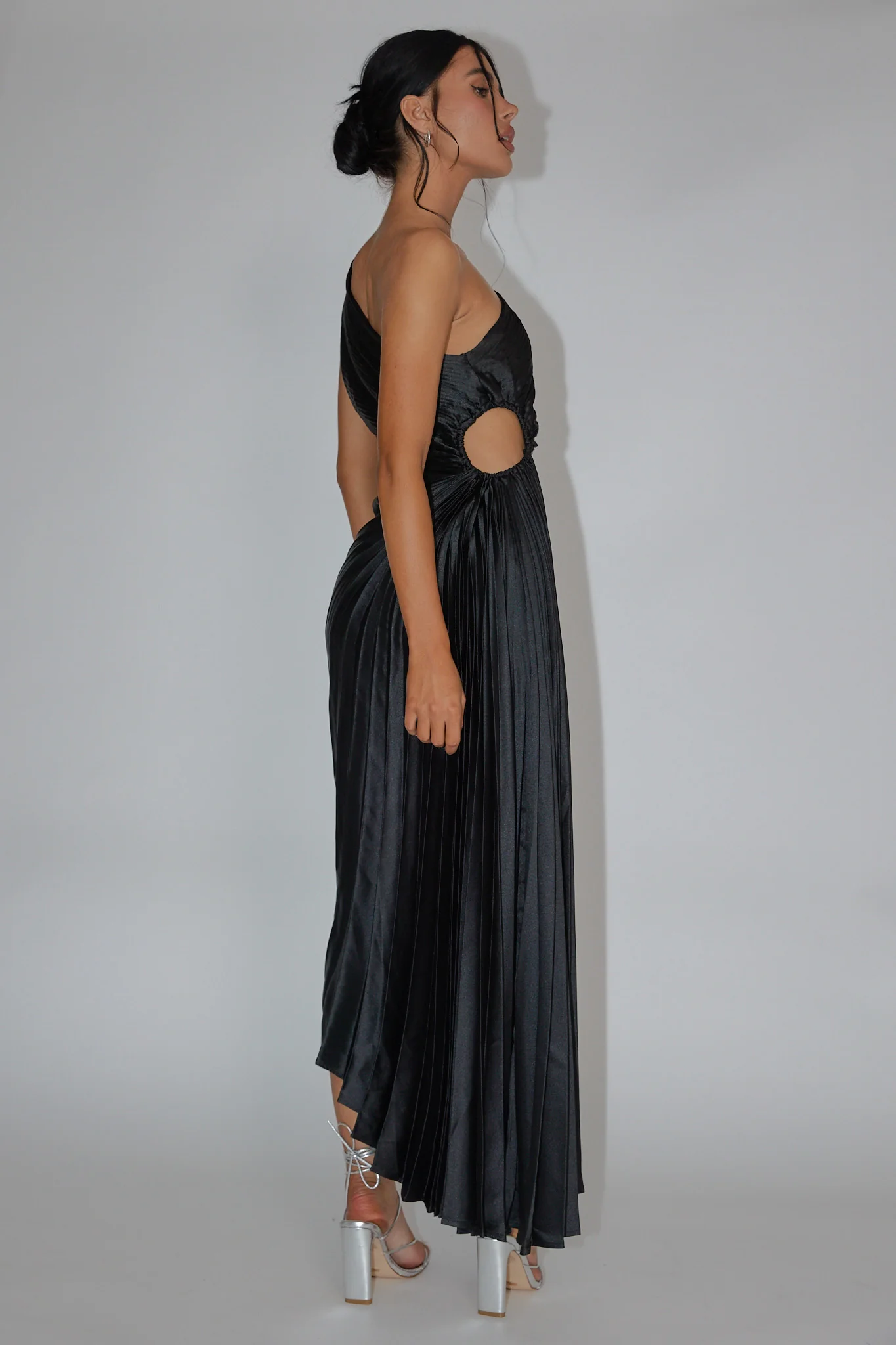 Brooklynn One-Shoulder Accordion Pleat Dress Black - Seraphlike