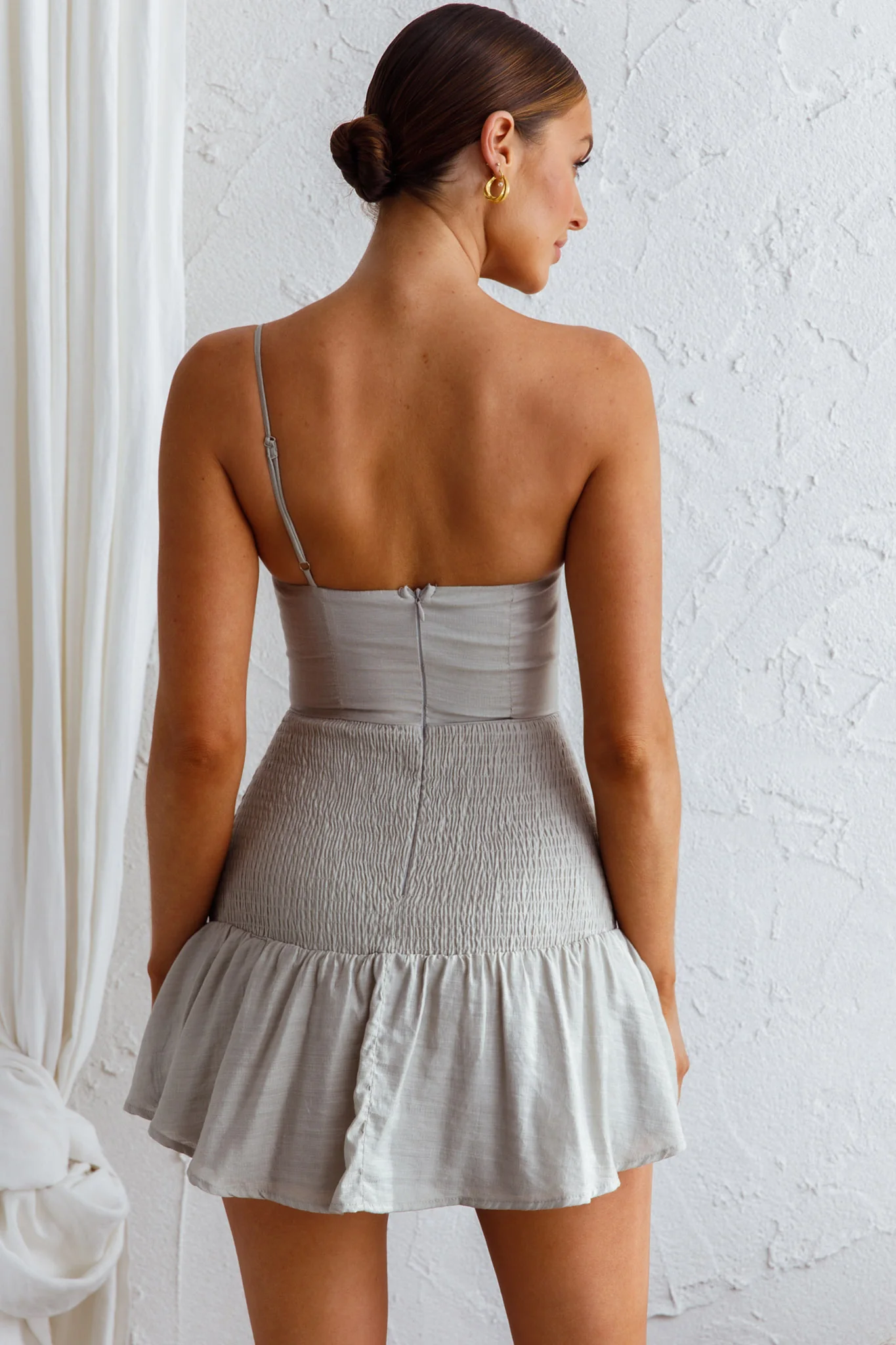 Bridie One Shoulder Shirred Mini Dress Pistachio - Seraphlike