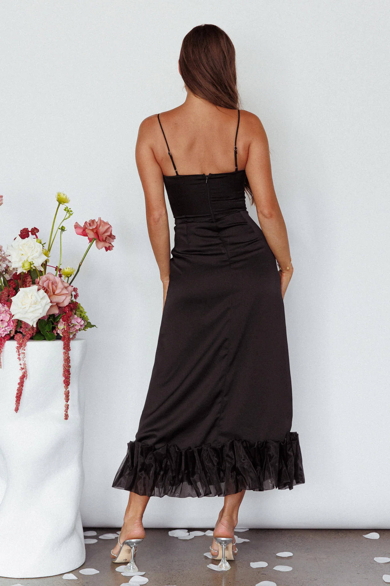 Buona Sera Hem Decoration Midi Dress Black - Seraphlike