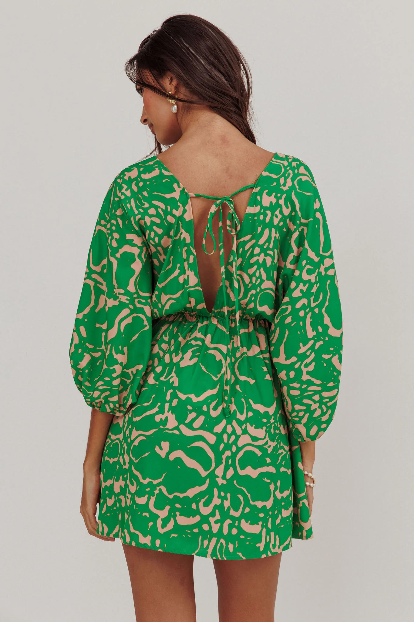 Sugar Coat Print Puff Sleeves Mini Dress Green - Seraphlike
