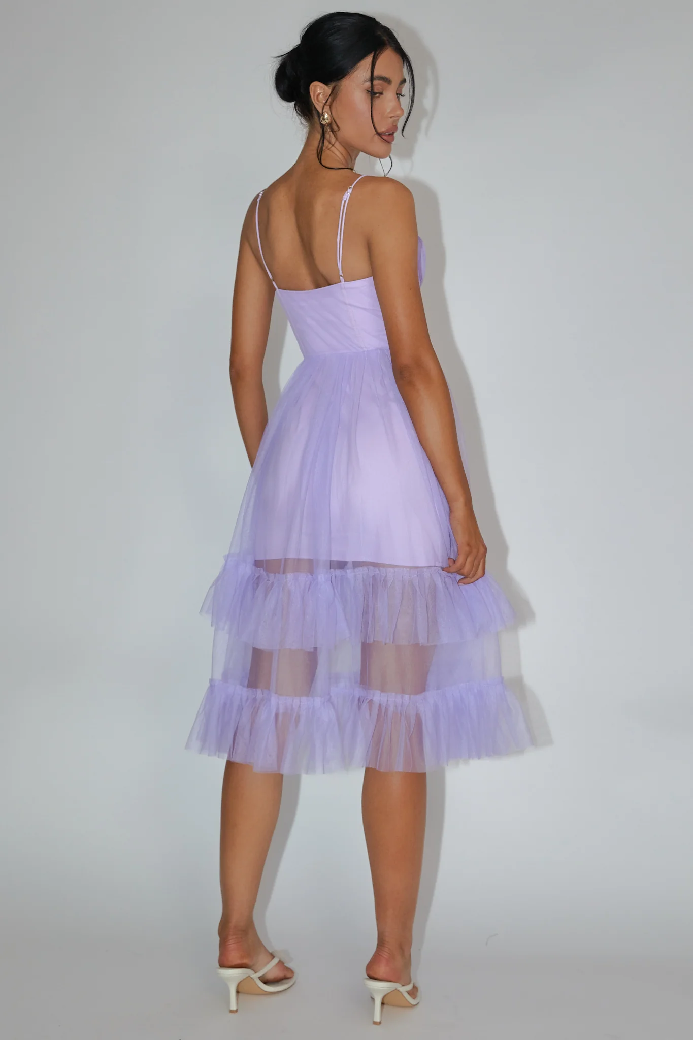Moonlight Sonata Ruffle Mesh Midi Dress Lilac - Seraphlike