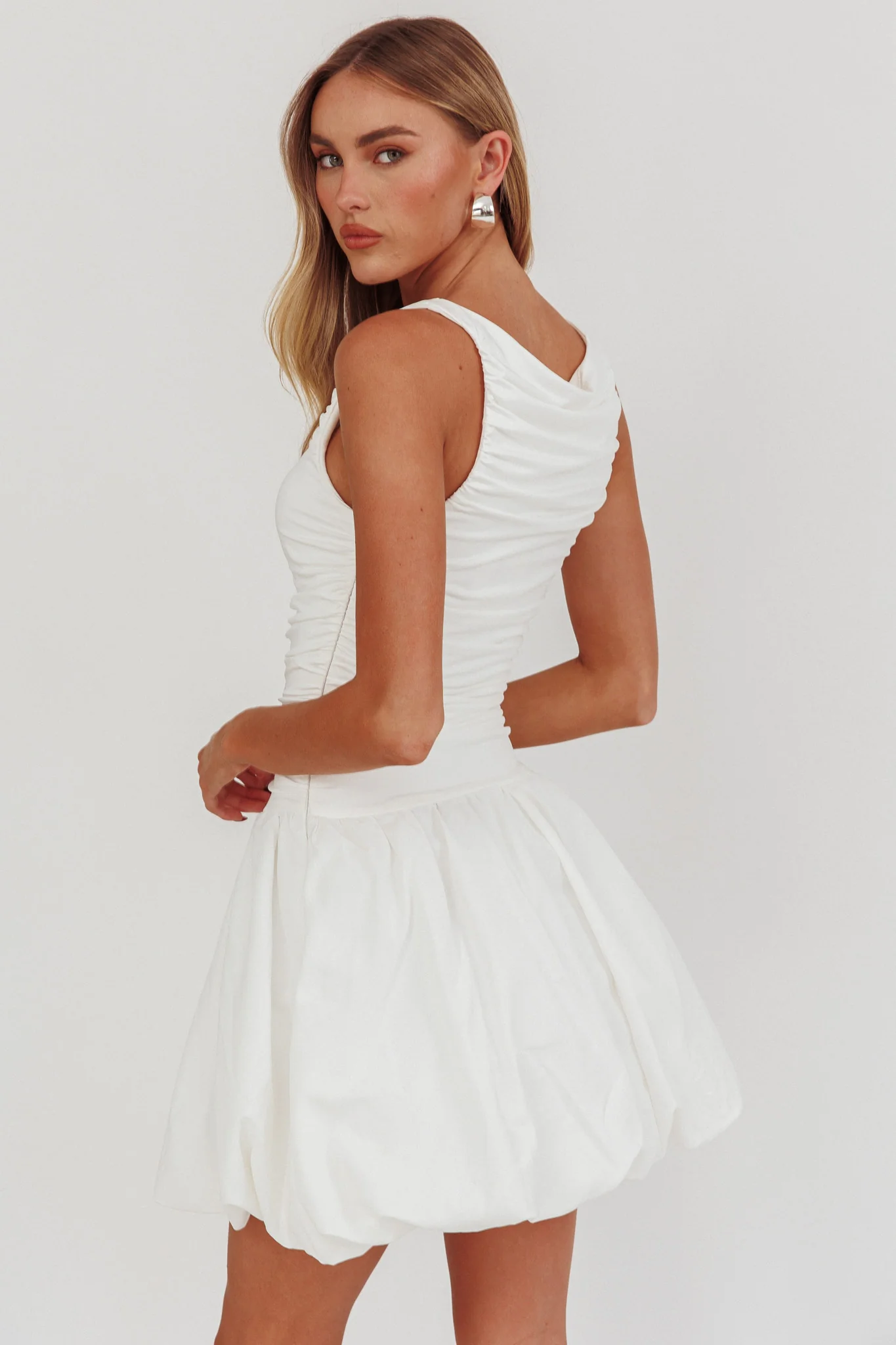 Dalayla Sleeveless Balloon Skirt Mini Dress White - Seraphlike