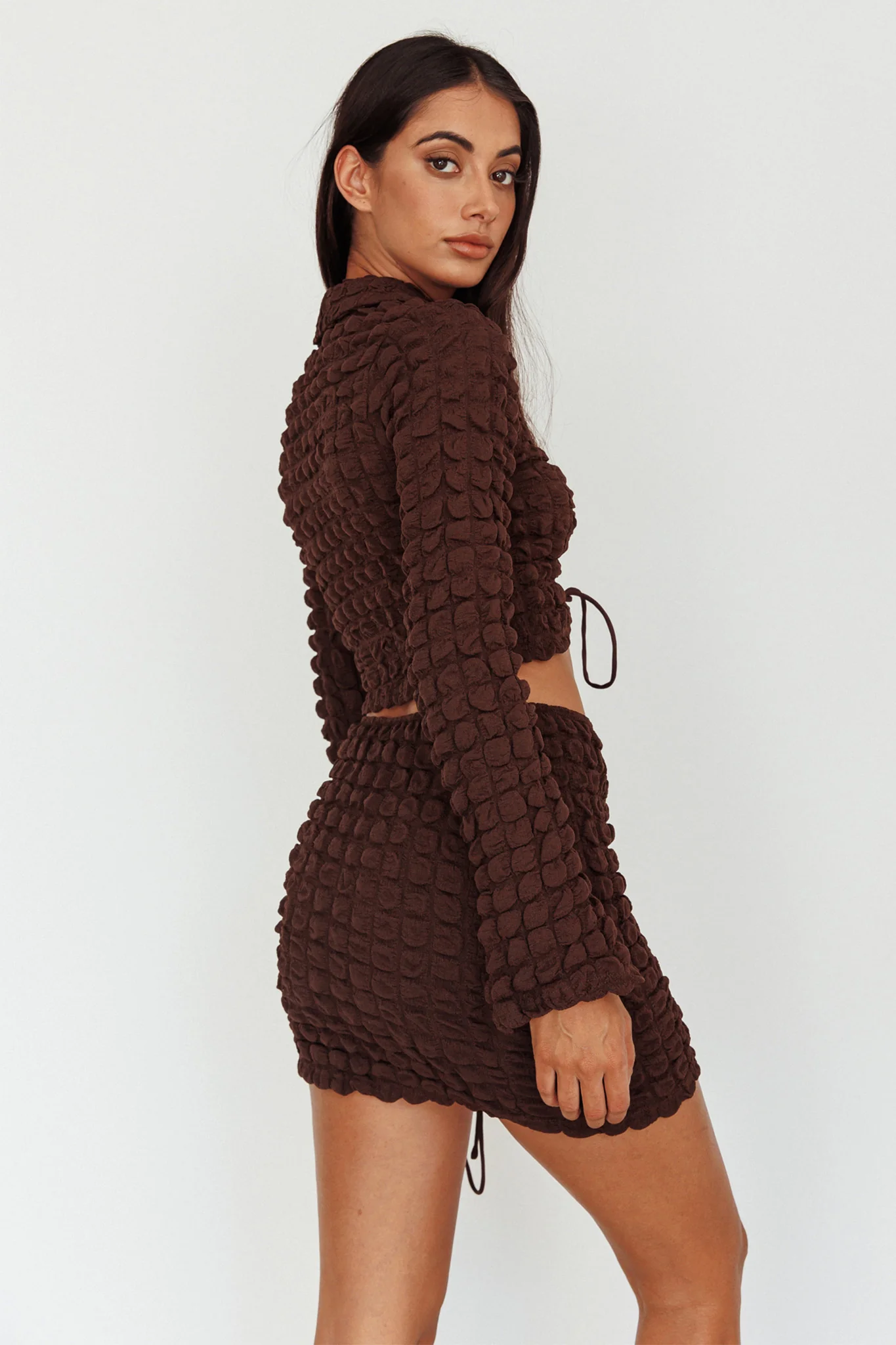 Josseline Long Sleeve Crop Top Chocolate - Seraphlike