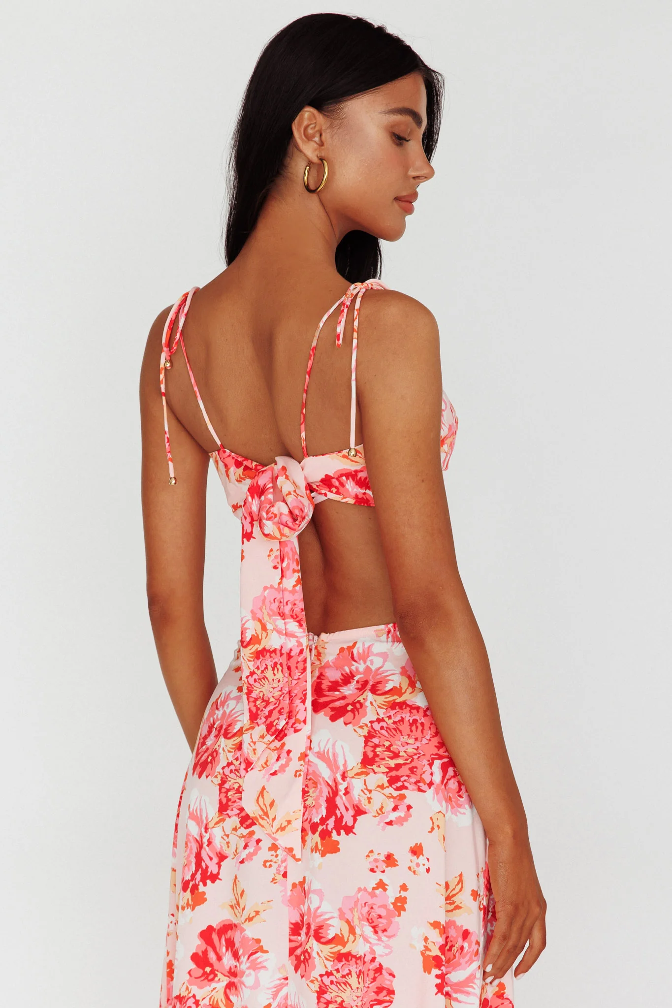 Gabbi Tied Shoulder Crop Top Floral Pink - Seraphlike