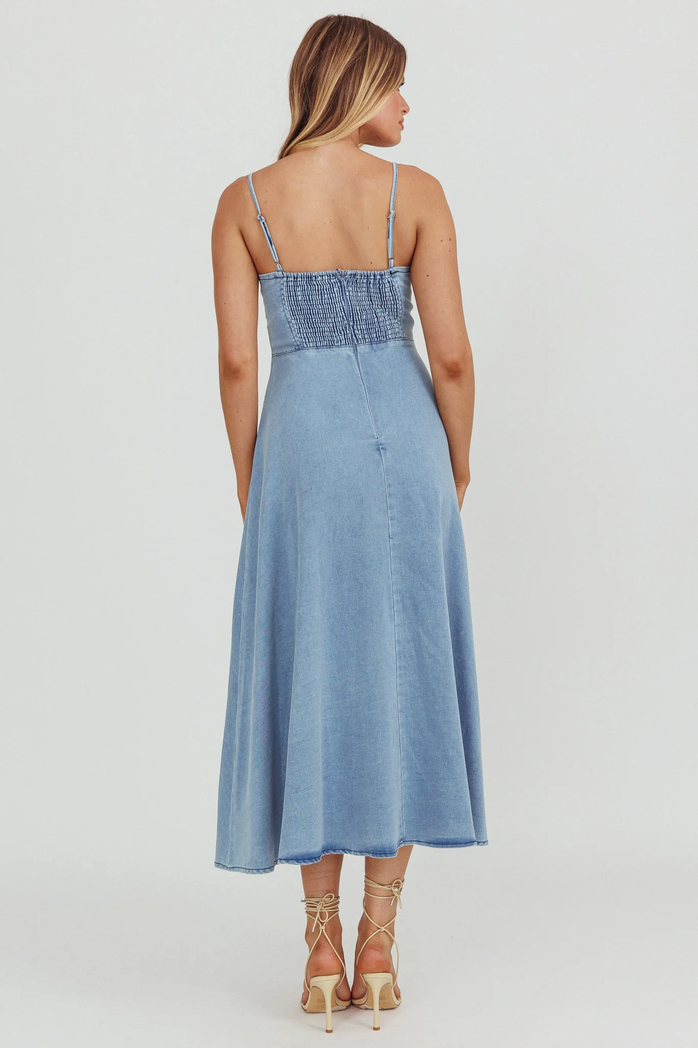 Comet A-Line Midi Dress Light Denim - Seraphlike