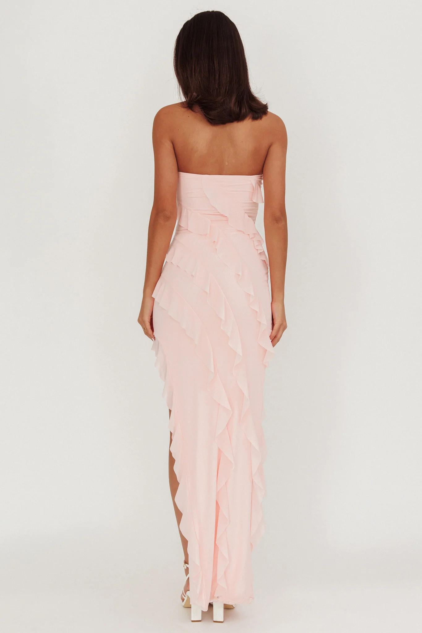 Just Friends Strapless Ruffle Maxi Dress Light Pink - Seraphlike
