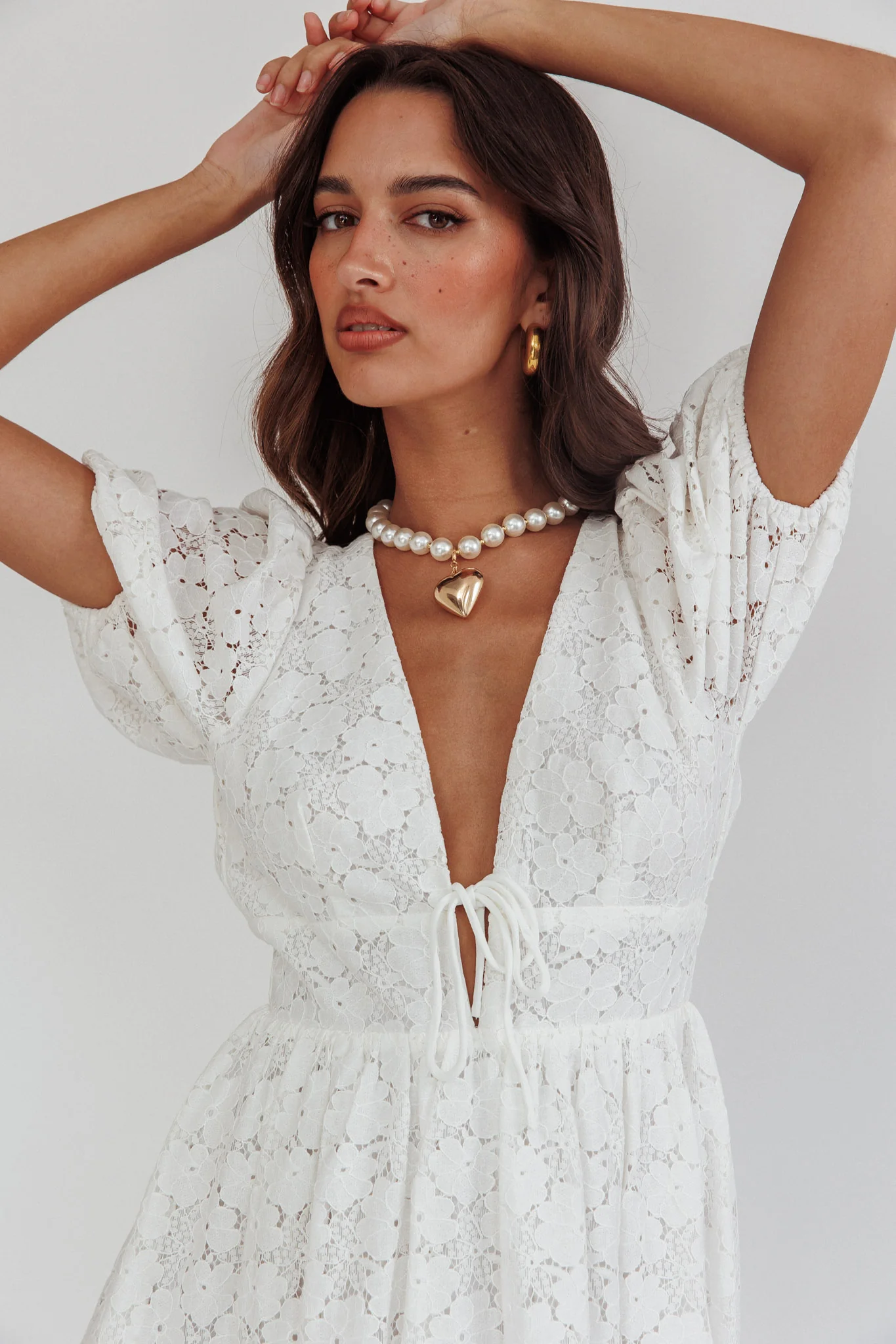 Sunday Kinda Love Puff Sleeve Lace Dress White - Seraphlike