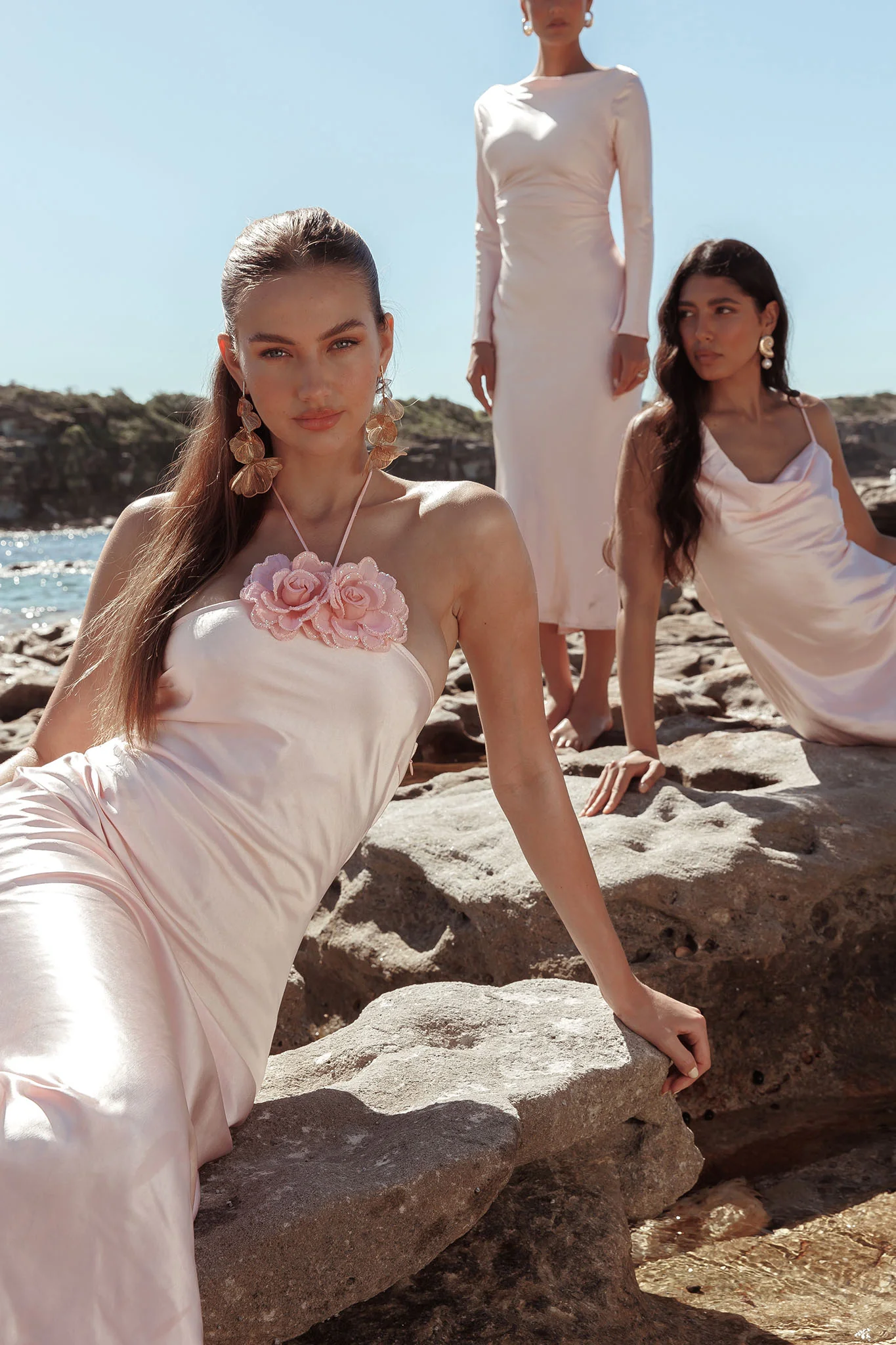 High Roller Flower Decoration Halter Dress Baby Pink - Seraphlike