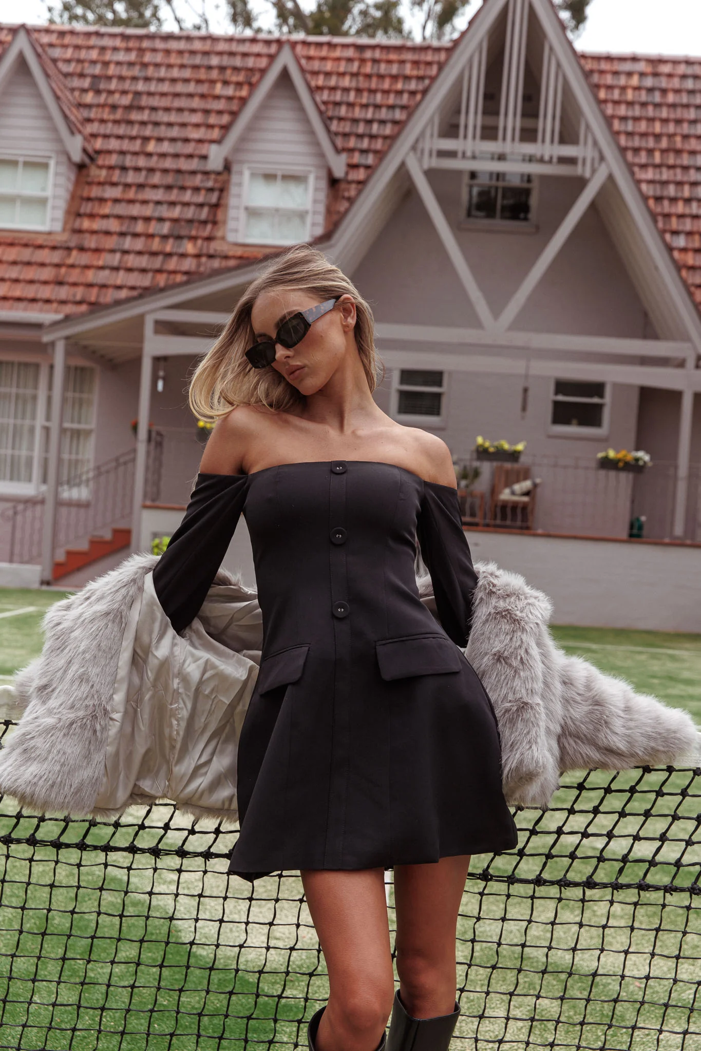 Cherry Wine Off Shoulder Mini Dress Black - Seraphlike