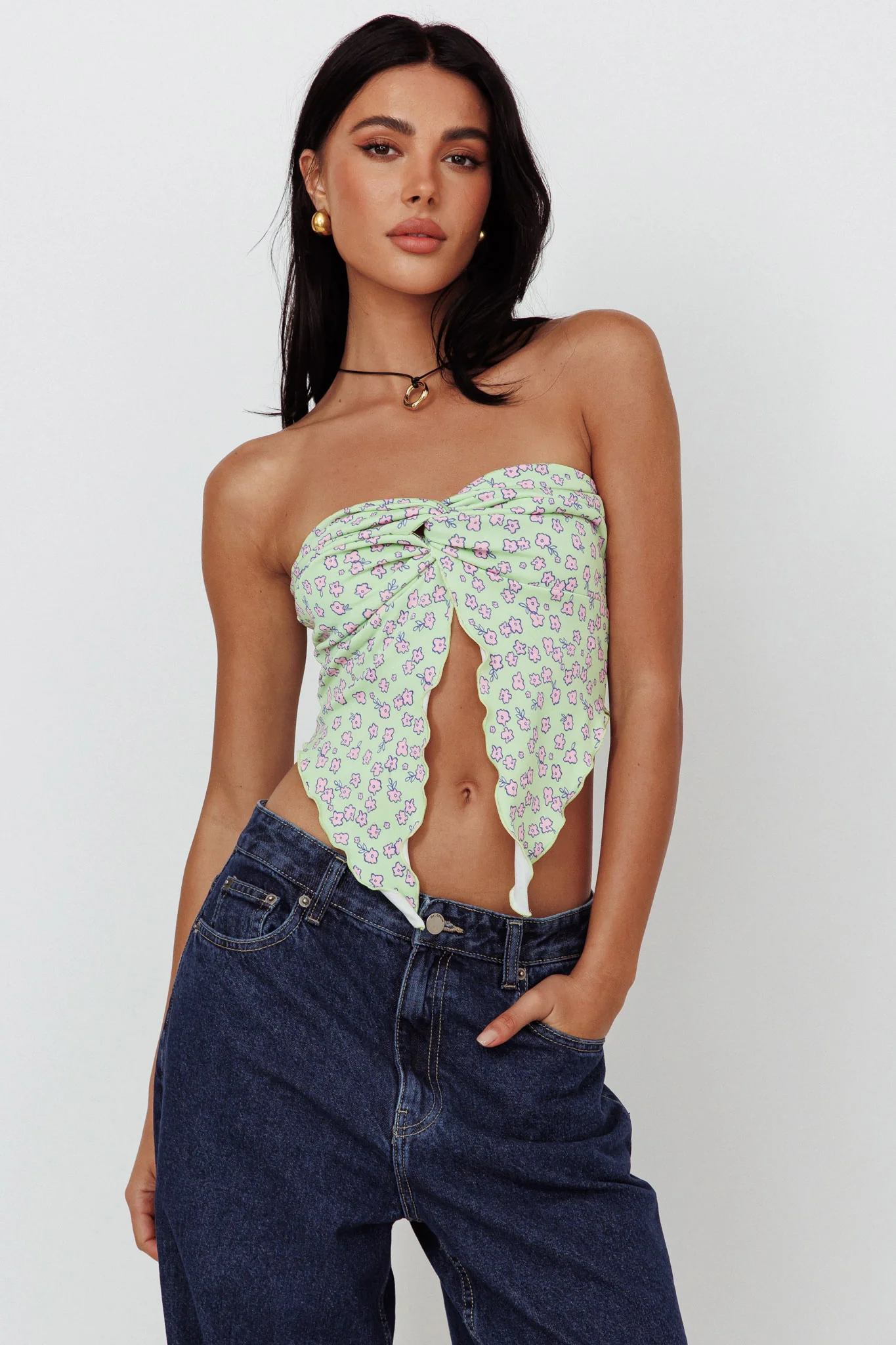 Lulu Strapless Crop Top Lime/Pink - Seraphlike