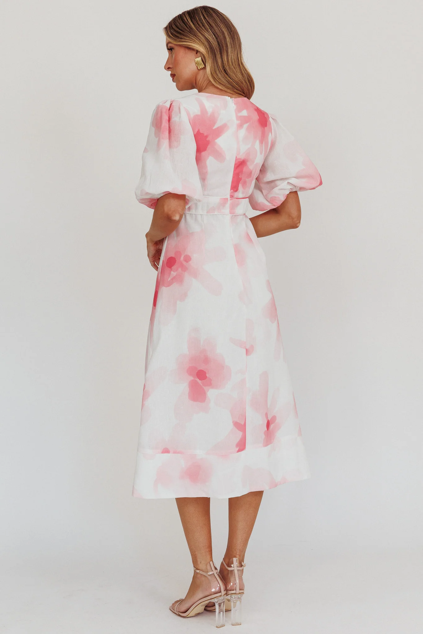 Elias Puff Sleeve Midi Dress Blush - Seraphlike