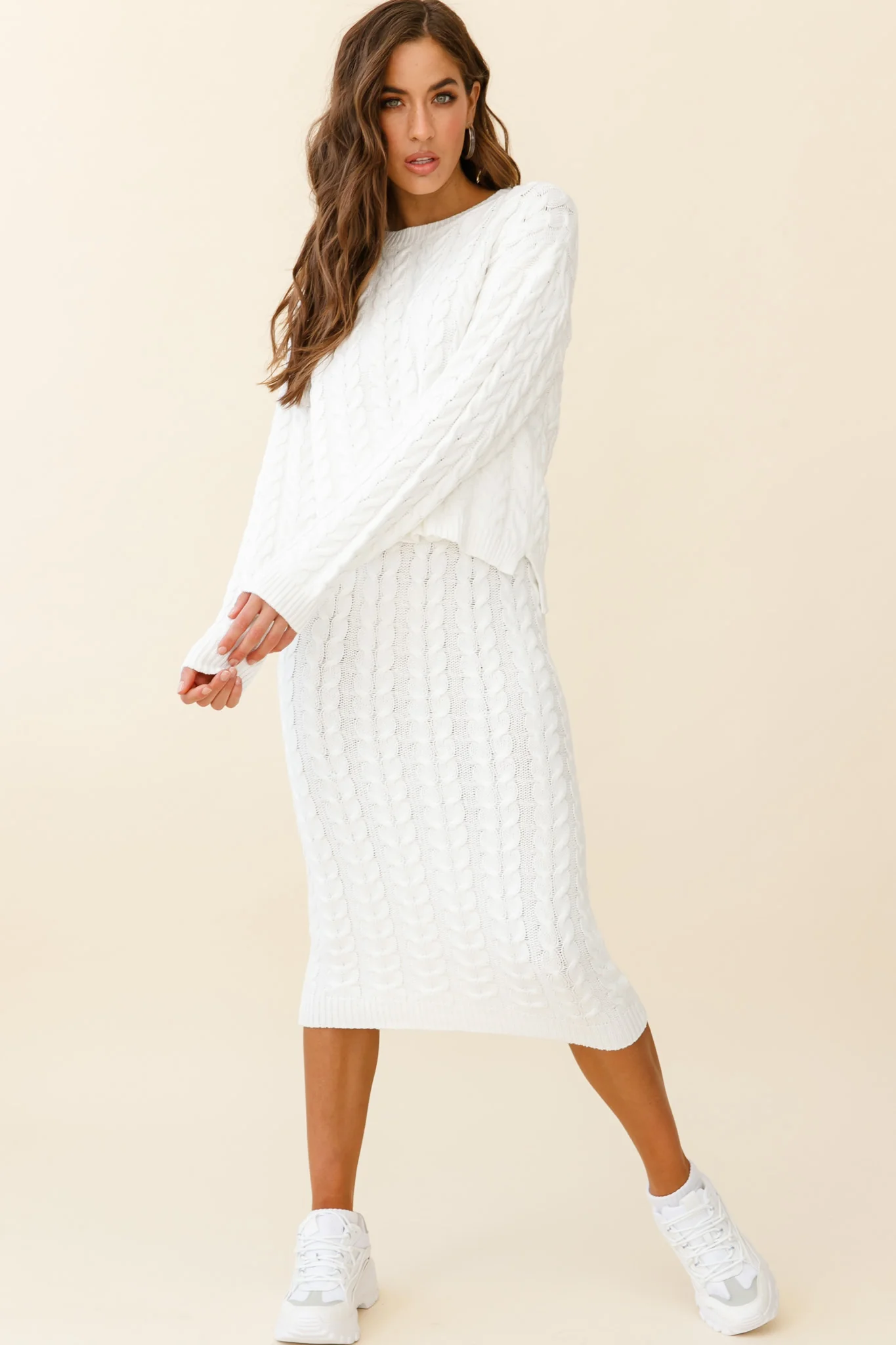 Cozy Up Cable Knit Sweater White - Seraphlike