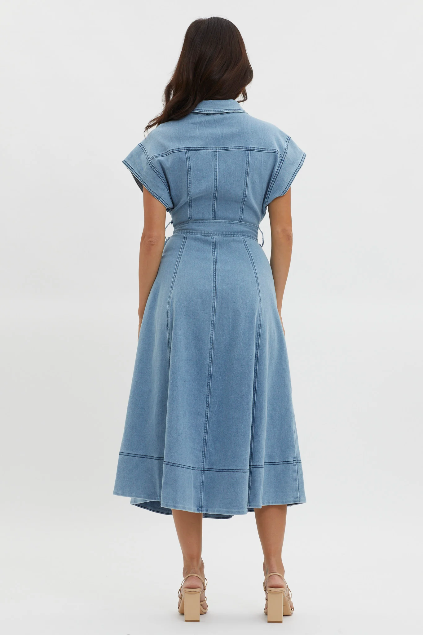 Laureen Short Sleeve Midi Dress Denim Blue - Seraphlike