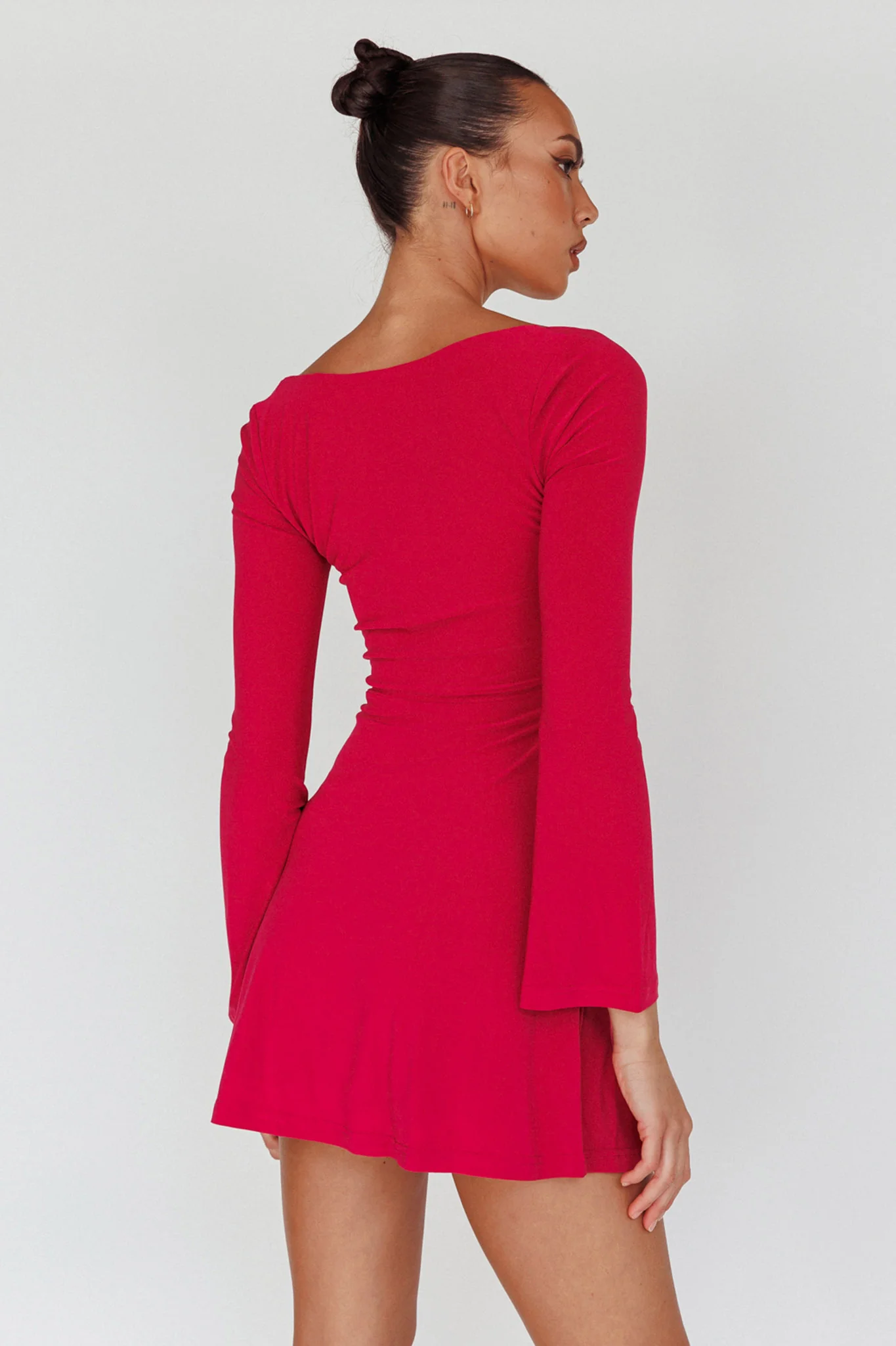 Kaleidoscope Drawstring Bust Mini Dress Plum - Seraphlike