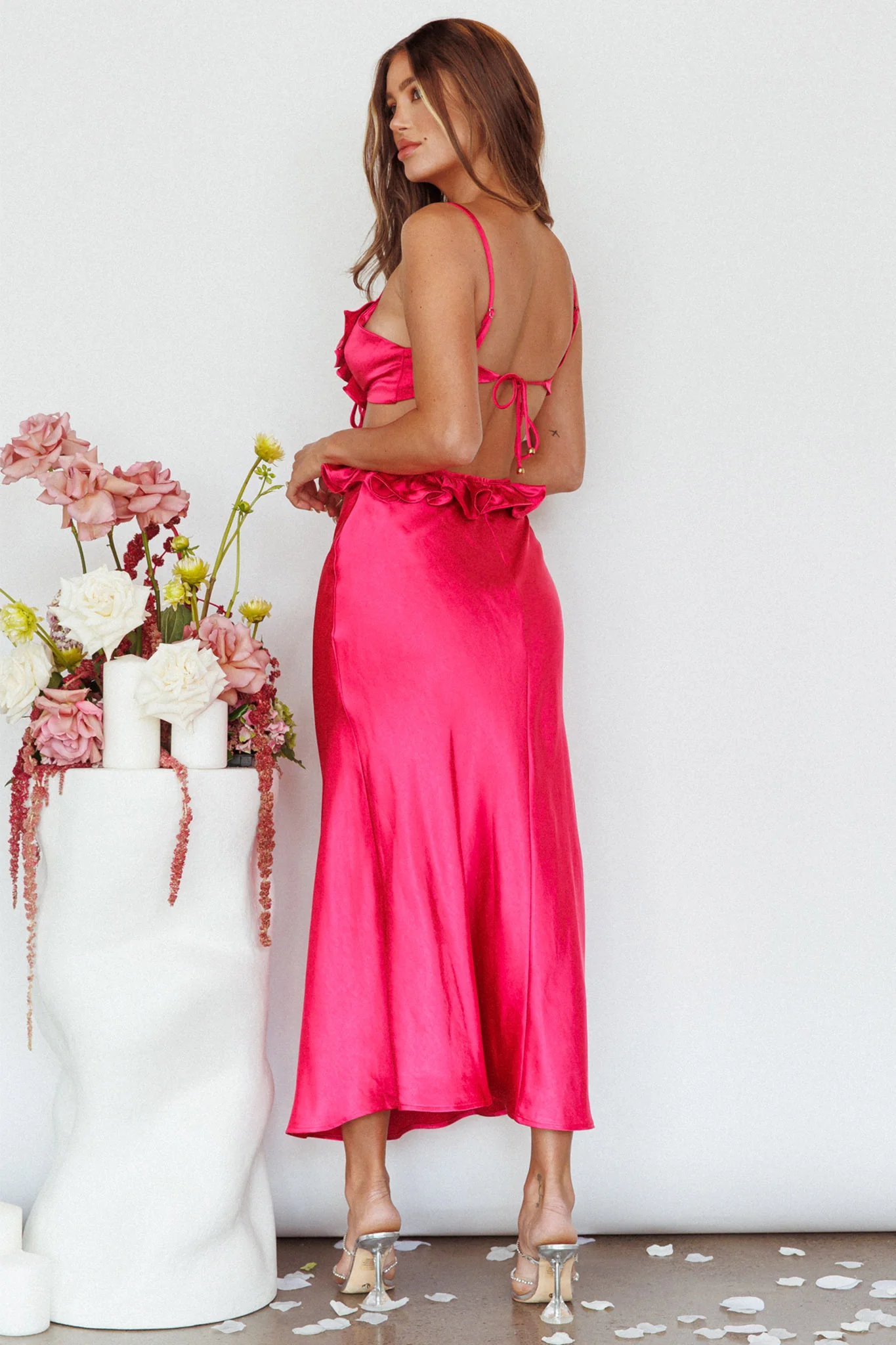 Stole My Heart Frill Trim Maxi Dress Hot Pink - Seraphlike