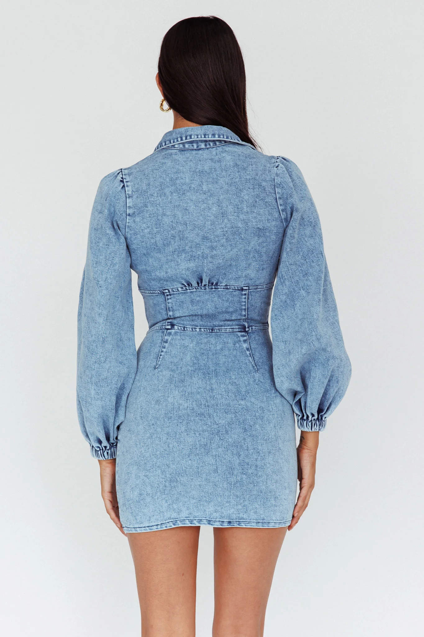South Beach Long Sleeve Collared Mini Dress Denim - Seraphlike