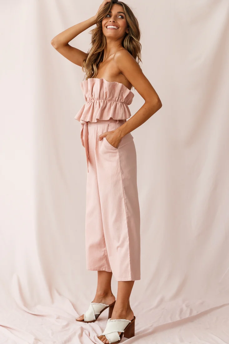 Thea Ruffle Crop Top Jumpsuit Blush - Seraphlike
